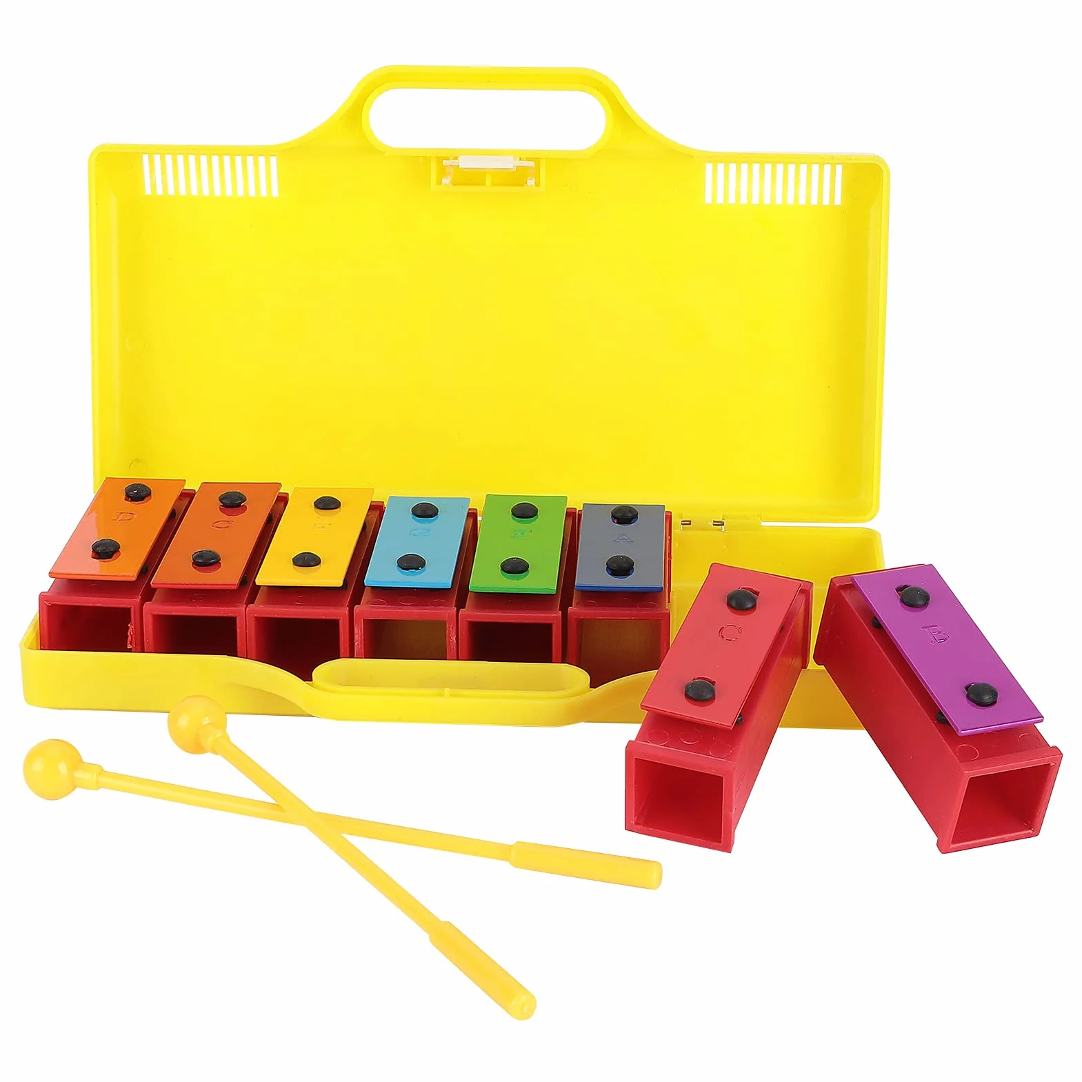 Eujgoov Professional Glockenspiel 8 Note Ksylofonowe Instrumenty Perkusyjne do Gier Rodzinnych lub Muzyczny z 2 Pałeczkami 1 żółte Pudełko
