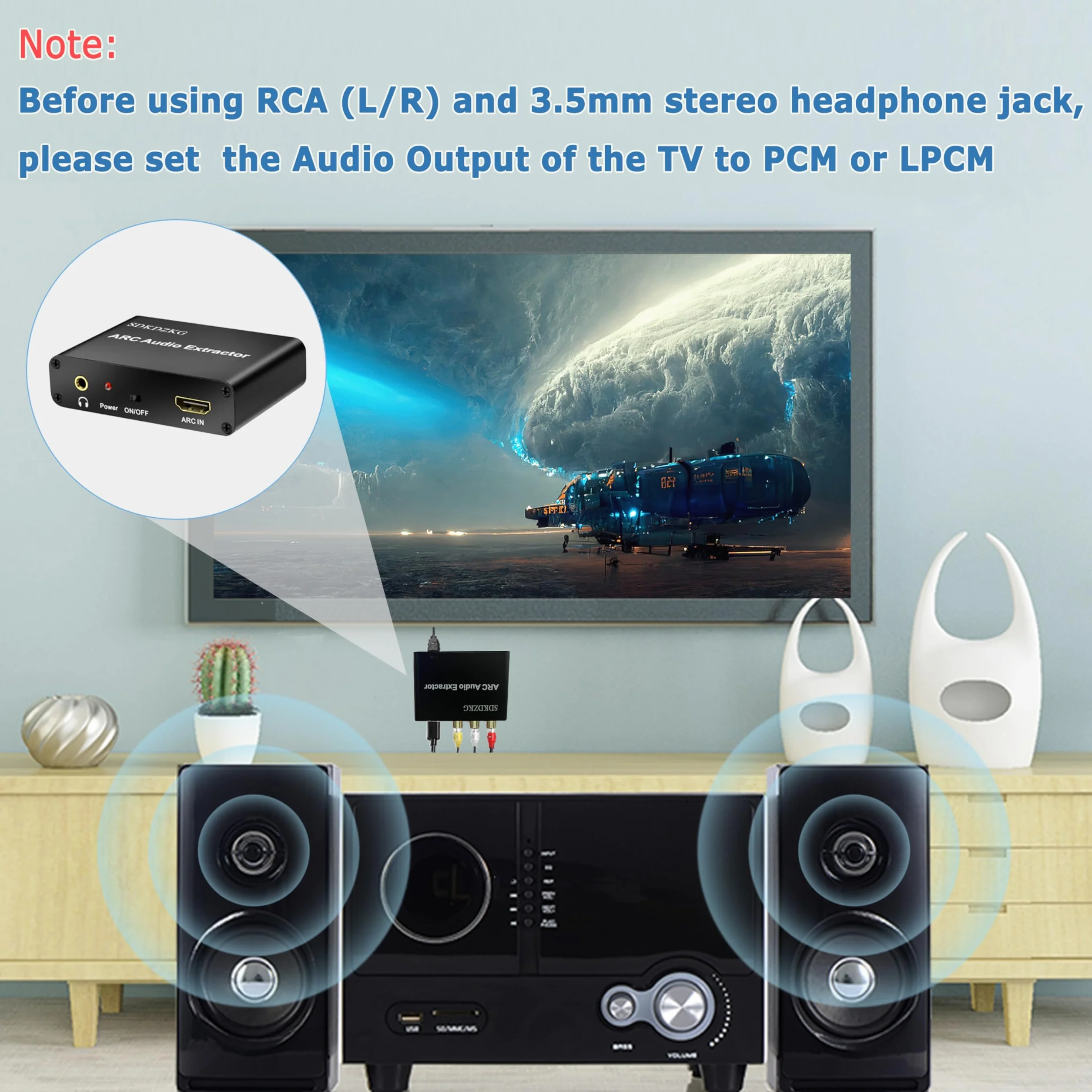 HDMI ARC Audio Konwerter, HDMI ARC Ekstraktor Adapter z Cyfrowy Optyczny Toslink SPDIF Koncentryczny oraz Analogowe RCA L/R 3,5 mm Stereo Audio Konwerter dla HDTV Wzmacniacz Soundbar Głośnik