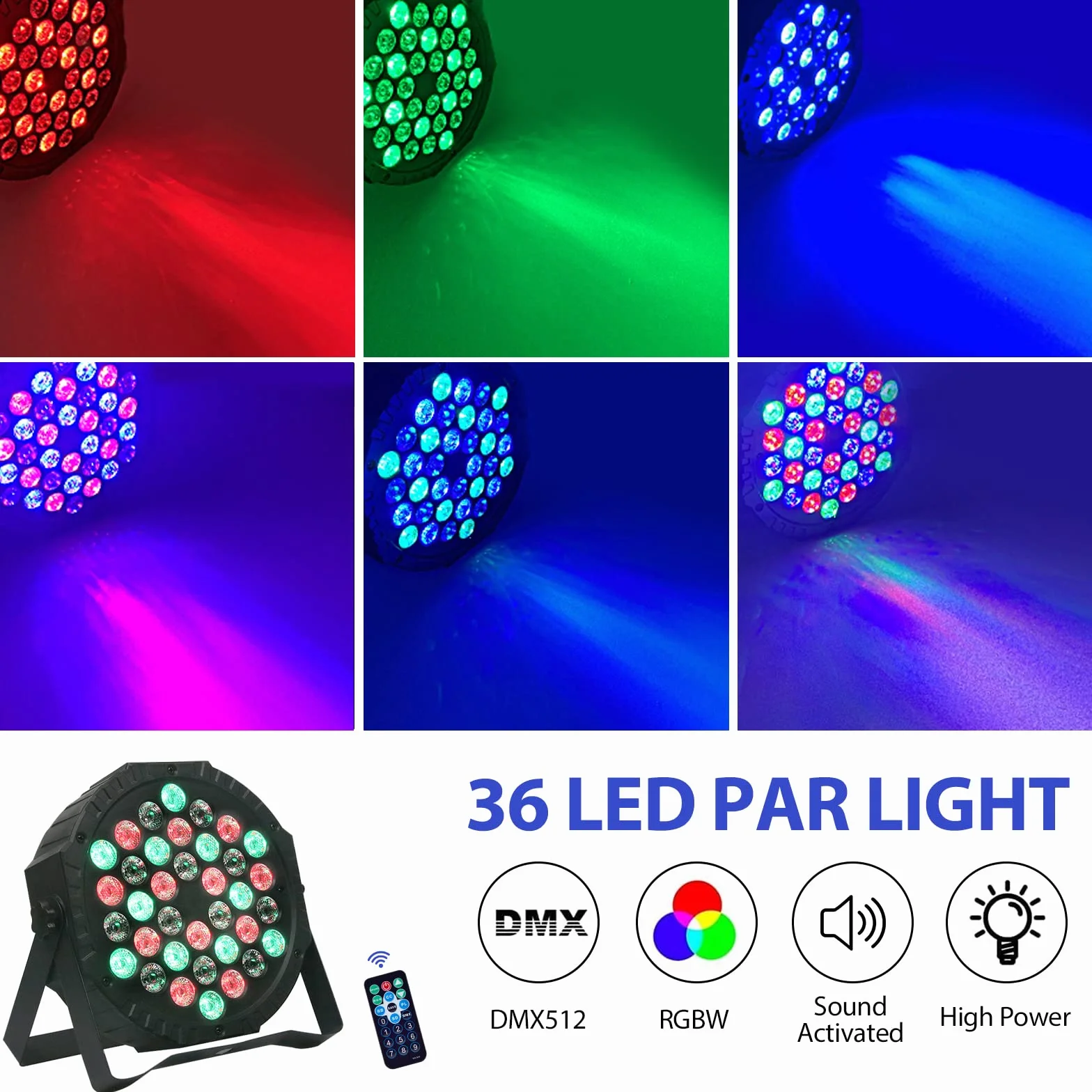 LED Par 36 RGB DMX512 oświetlenie dyskotekowe z pilotem, 7 trybów, światło sceniczne DJ