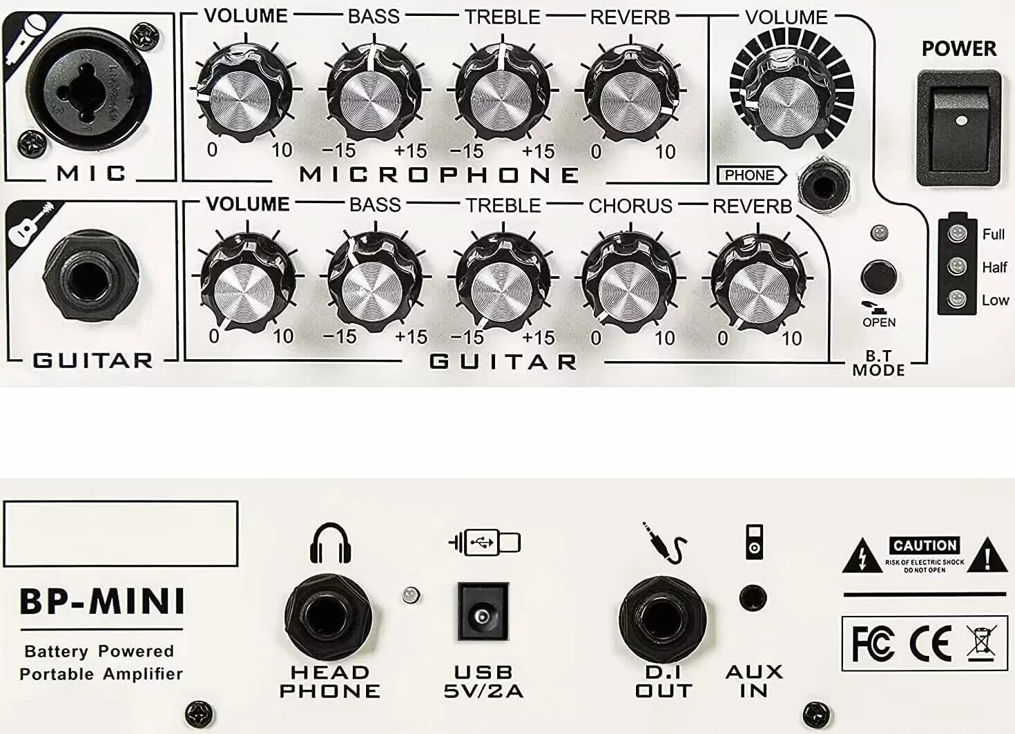 Coolmusic 30 W wzmacniacz gitarowy elektrycznej, BT, przenośny wzmacniacz gitarowy, głośnik z wejściem mikrofonowym, basem, regulacja głośności, efekt reverb, kolor biały