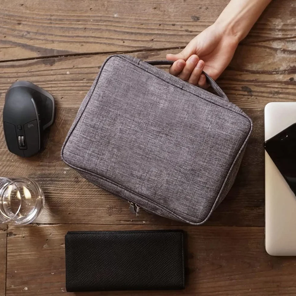 Retoo Organizer na przewody, torba na kable, do ładowania i przybory podróżne, uniwersalne akcesoria podróżne, elektroniczne etui, na telefon komórkowy, kabel, dysk twardy, szary, 40,5 x 26 x 3,2