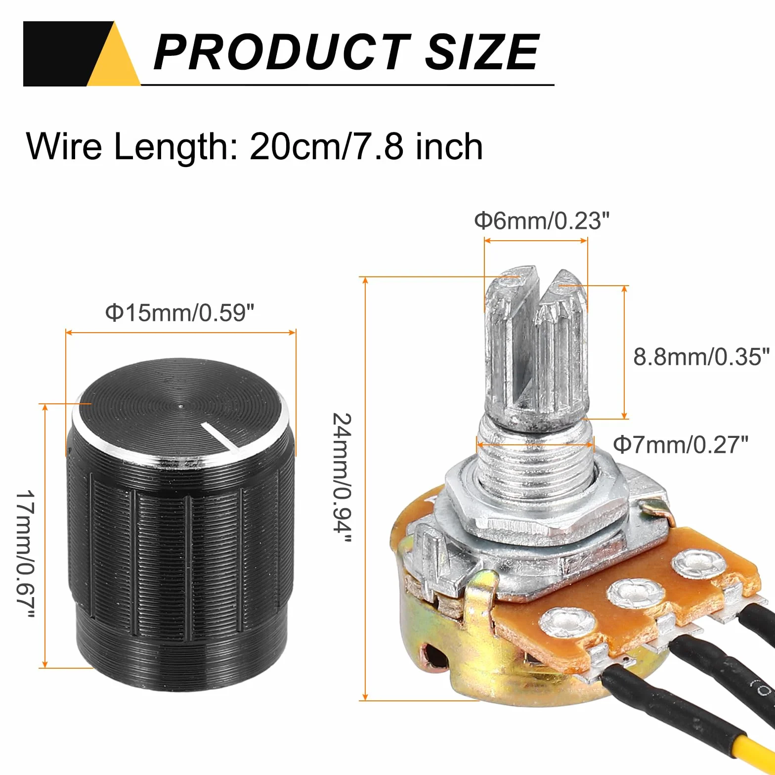 QUARKZMAN 3 sztuki WH148 Potencjometr B20K Ohm Rezystory zmienne z pojedynczym złączem 3 zaciski liniowe obrotowe złącze kabla JST-XH2.54 o długości 20 cm z nasadką do głośności audio