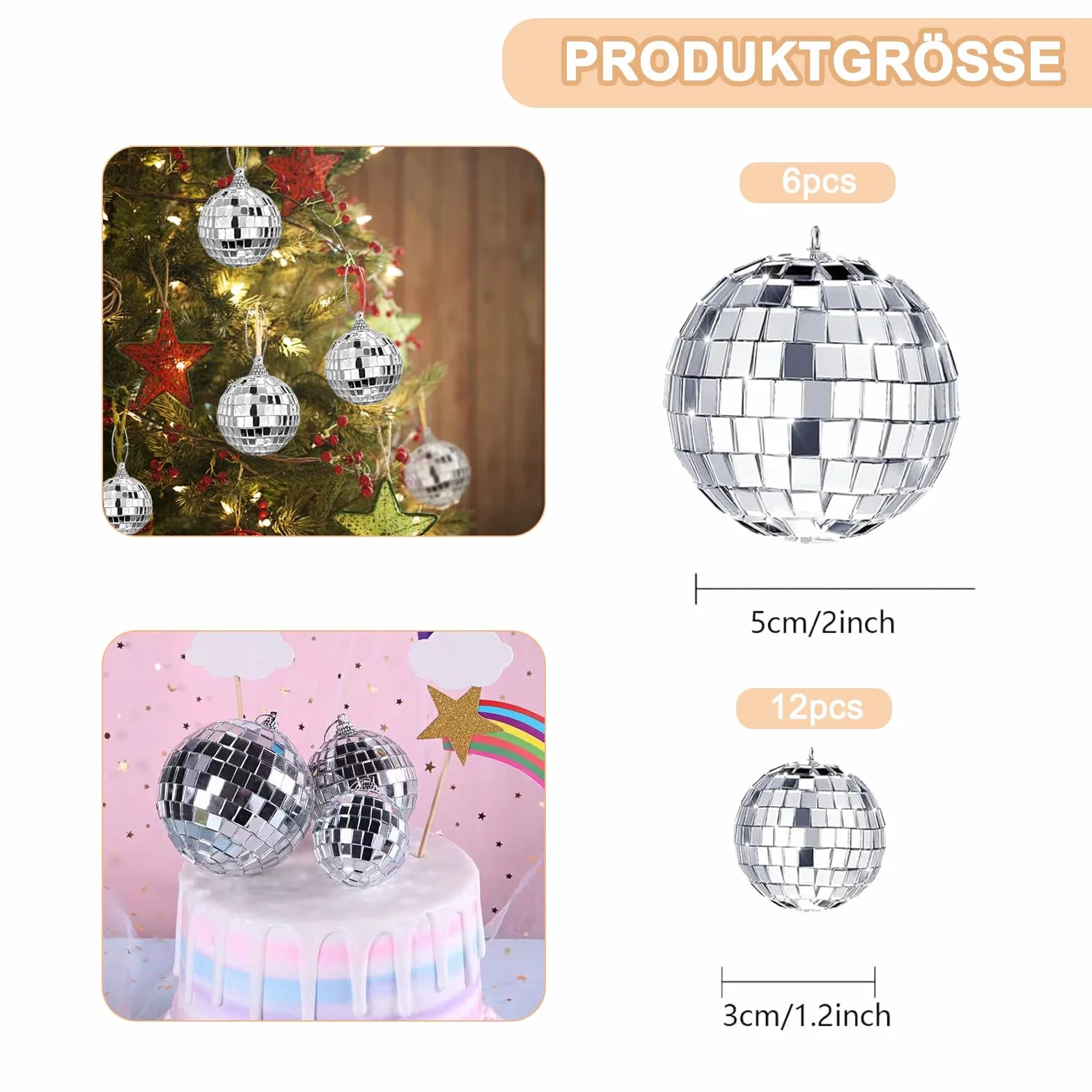 Srebrna kula dyskotekowa 18 sztuk 3 cm 5 cm wisząca do dekoracji