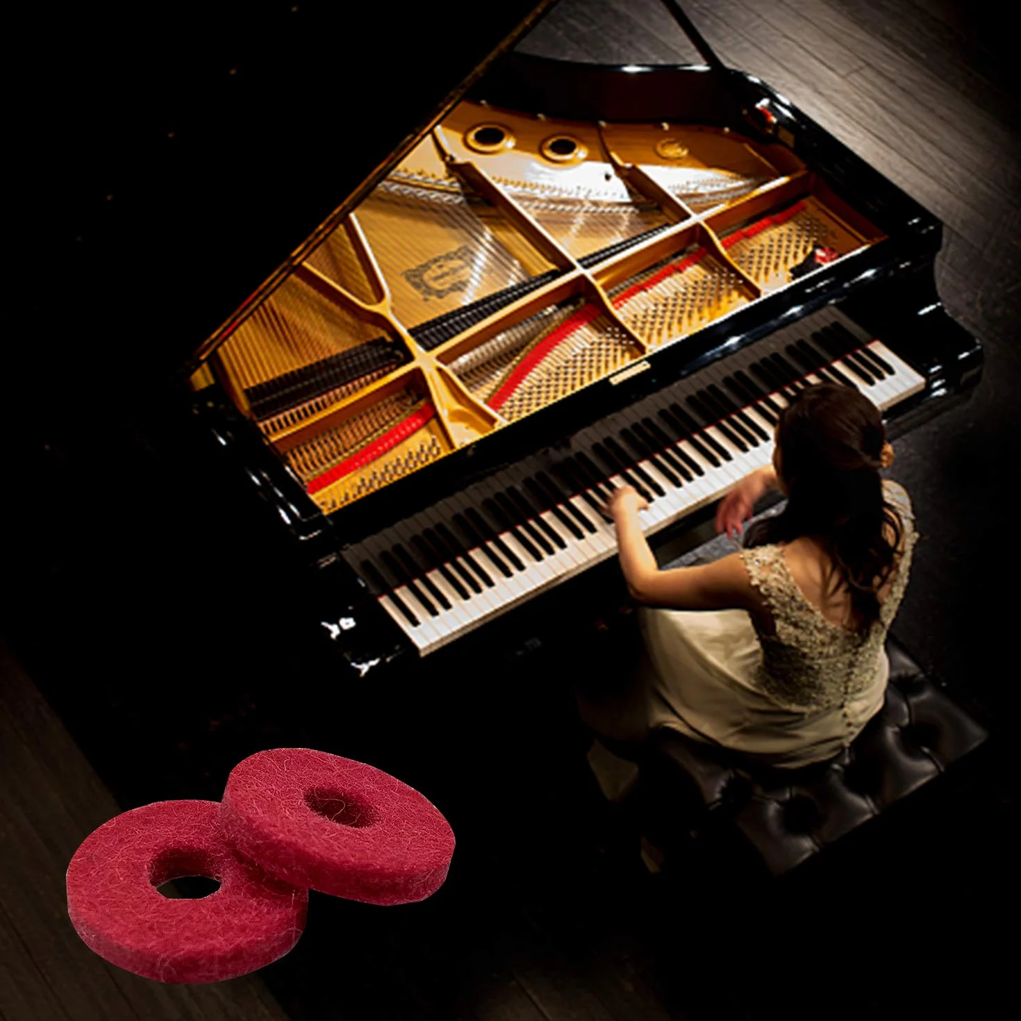 100 szt. podkładki filcowe do fortepianu, 12,5 mm, podkładka filcowa do klawiatury fortepianowej, pogrubiona, 2,5 mm, czysta wełna, podkładka filcowa, czerwony instrument fortepianowy, akcesoria,