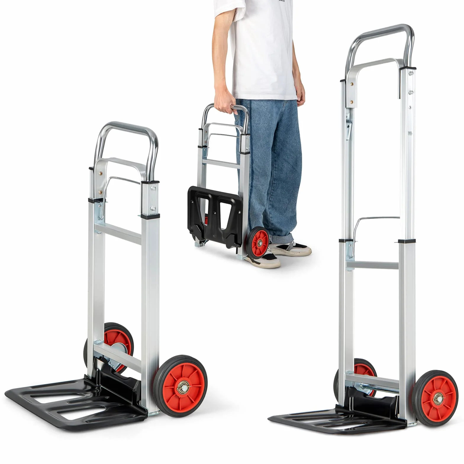 COSTWAY Wózek transportowy składany, wózek transportowy z uchwytem teleskopowym i składaną powierzchnią ładunkową, obciążenie do 100 kg, aluminiowy wózek ręczny, do domu, ogrodu, magazynu