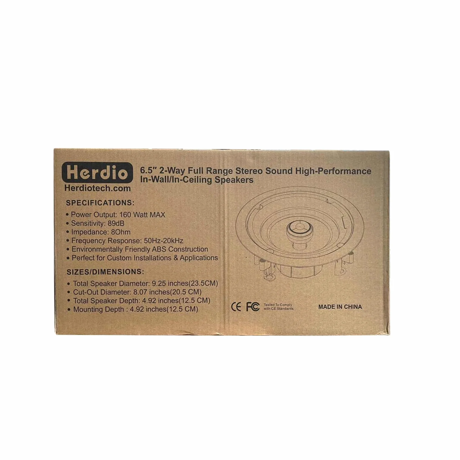 Herdio Głośniki sufitowe 16.5 cm, 640 W, montaż podtynkowy, 2-drożne, idealne do biura, kuchni, salonu, łazienki (4 głośniki)