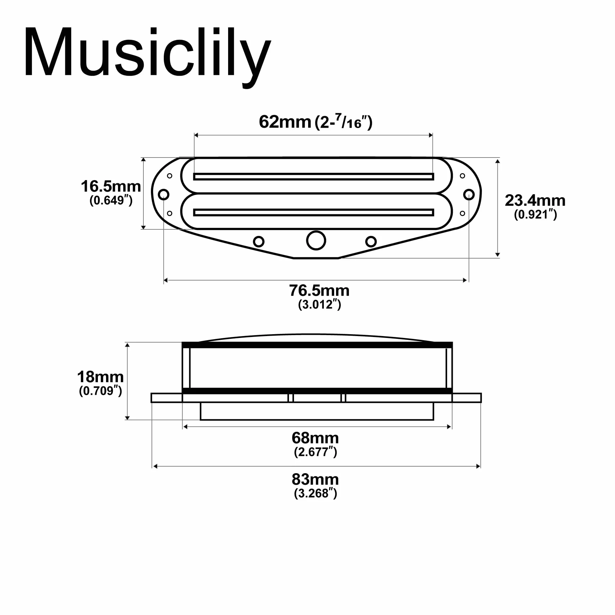 Musiclily Hot Rails Ceramiczna Humbucker Pickup Przetwornik Obudowie Single Coil do Gitary Elektrycznej Strat Squier, Czarny Korpus Chrom Rails