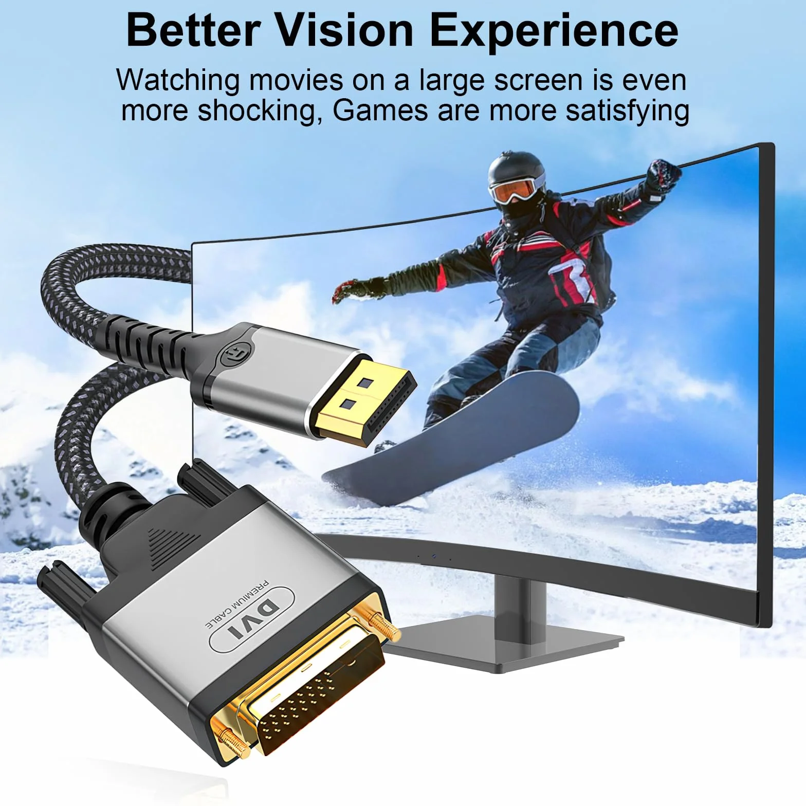 DisplayPort na DVI kabel 2 m, 4K 30 Hz Display Port do DVI-D 24+1, podwójnie pleciona linka nylonowa, obudowa ze stopu aluminium, pozłacana wtyczka, kabel DP na DVI do komputera, DVD, HDTV, projektora