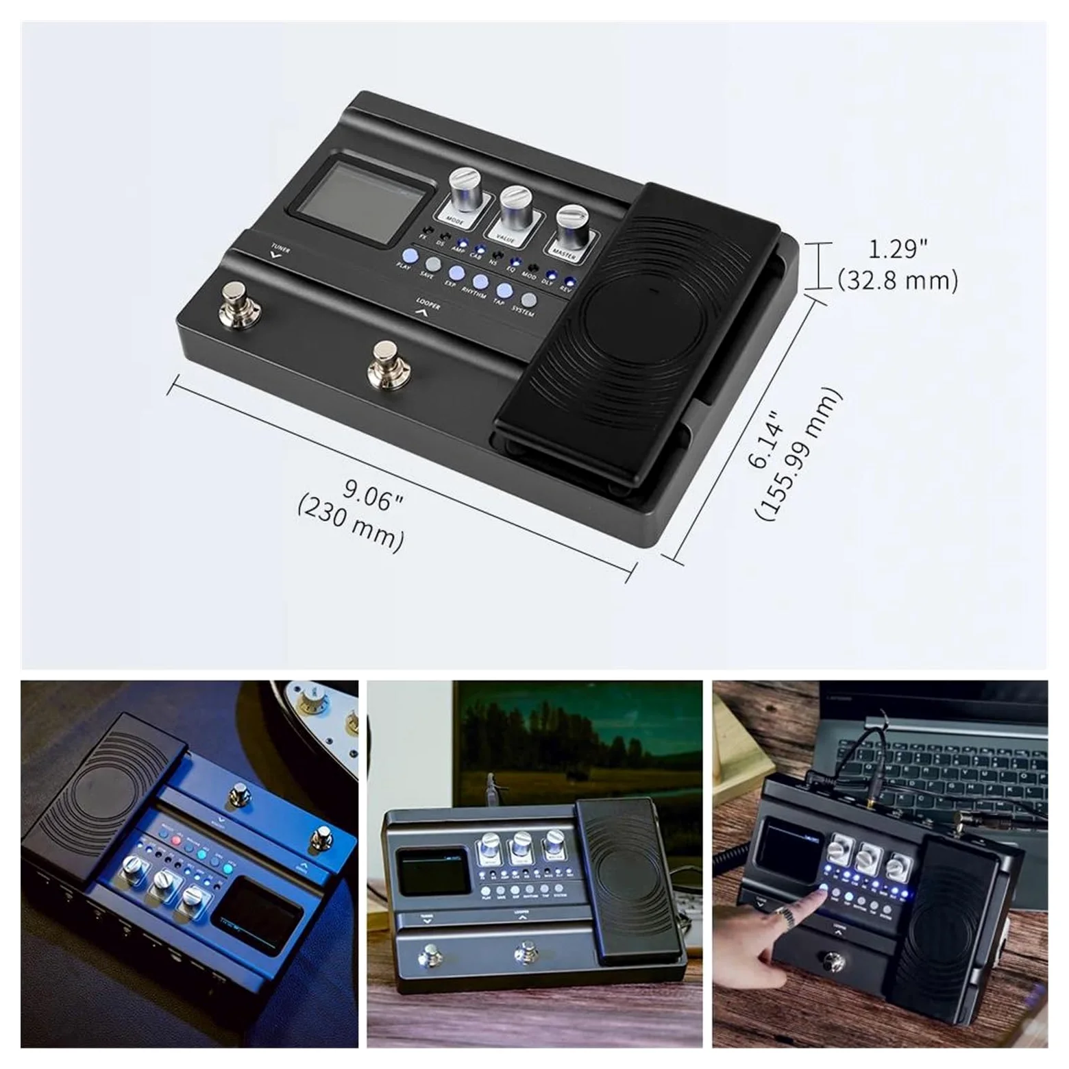 Efekty Do Gitary Elektrycznej Czarny Multiefektowy Pedał Gitarowy Z 200 Wbudowanymi Presetami I 55 Symulacjami Wzmacniaczy(FX100 JP)