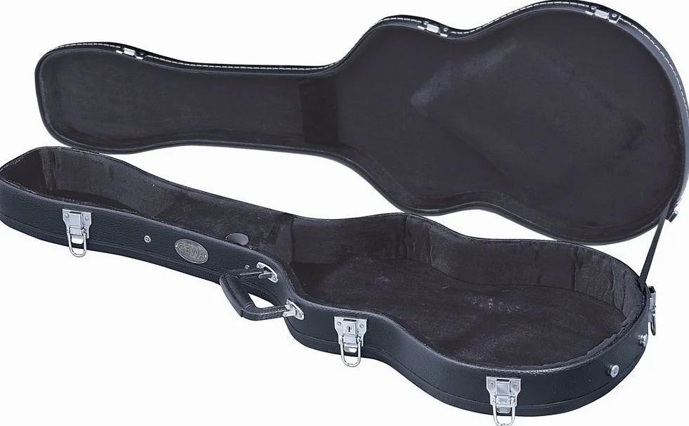 GEWA futerał na gitarę ES335 Semi Akustyczny Flat Top Economy - rdzeń drewniany - płaski wieko - matowa czarna powłoka ze skóry syntetycznej - chromowane zamki