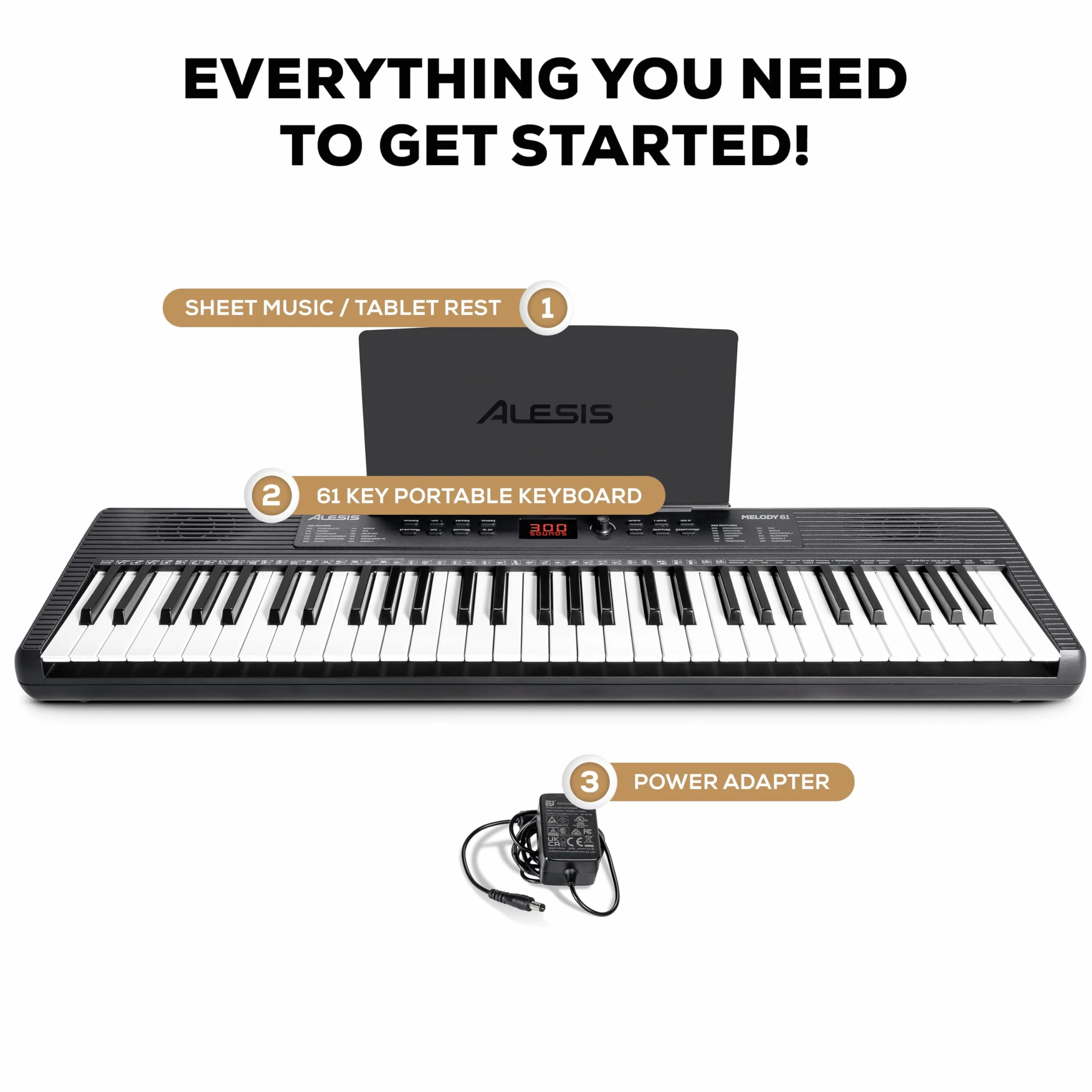 Alesis Melody 61 Pianino dla Początkujących 61 Klawiszy Głośniki Podpórka pod Nuty Tablet 300 Brzmień Lekcje Gry