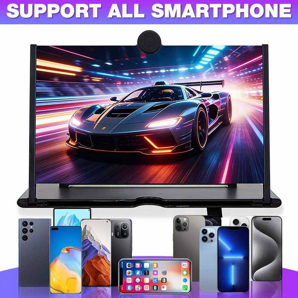 3D HD powiększający ekran telefonu komórkowego, lupa z funkcją antyrefleksyjną do telefonu komórkowego, wysuwany ekran powiększający do filmów i filmów (czarna)