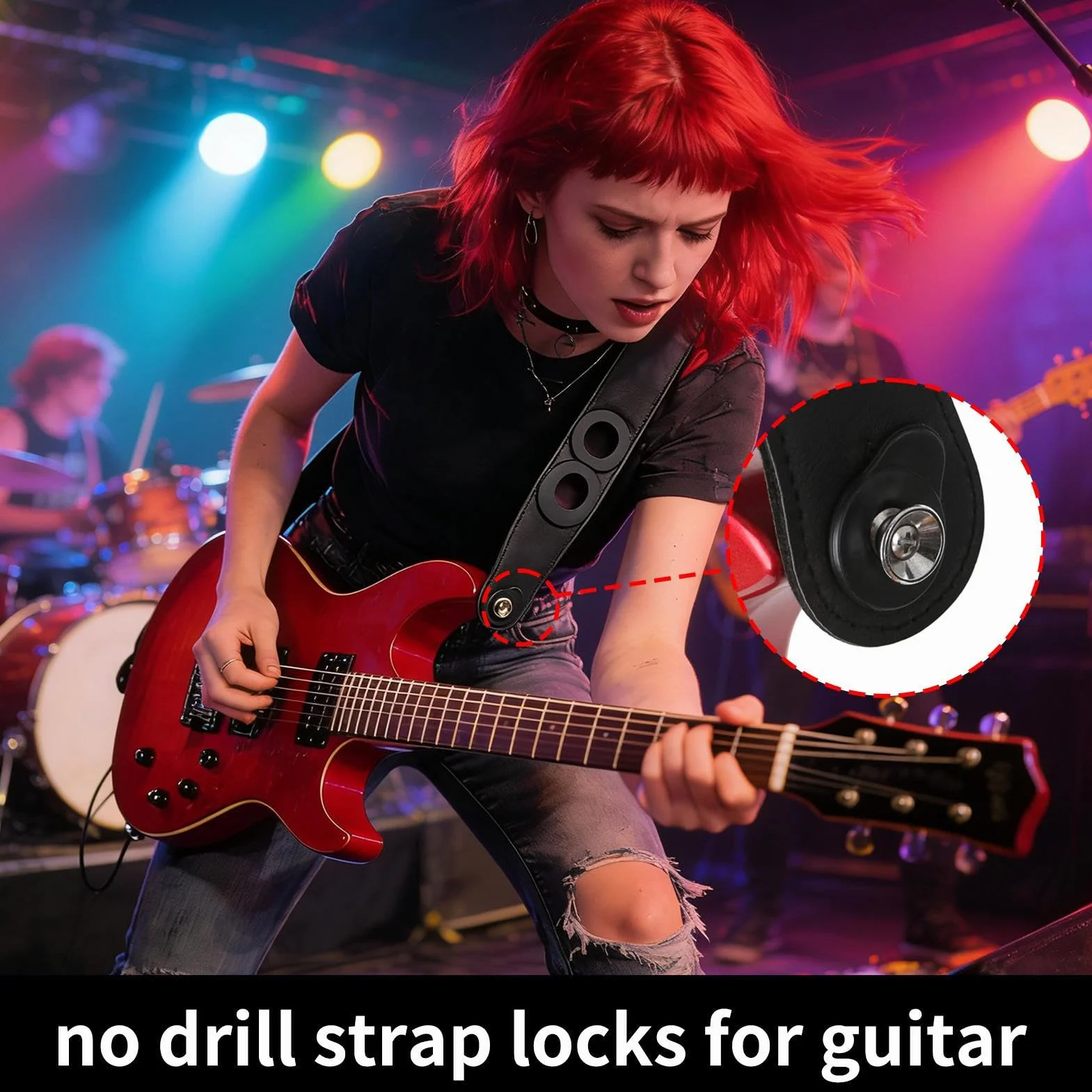 Guitar Strap Locks – gumowe akustyczne do wzmocnionych instrumentów | bezpieczny system blokowania z ?atw? instalacj?, ?dzie do naprawy gitary elektrycznej, ukulele basowe, odtwarzacze banjo