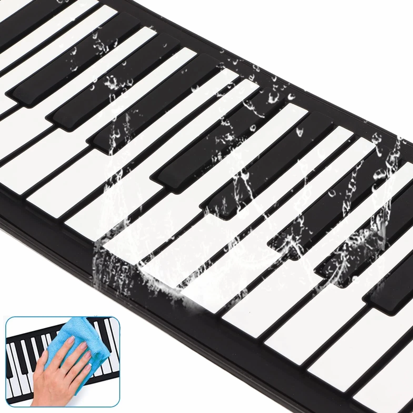 88 Klawiszy Zwijana Klawiatura Fortepianowa, 28 Tonów 128 Rytmów 14 Utworów Demonstracyjnych, Cyfrowy Wyświetlacz LED z Funkcją MIDI Bluetooth, Składany Przenośny Pianino Elektryczne(Czarny)