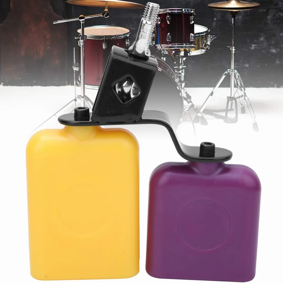 Cowbell, ABS Square Wooden Fish Cowbell Instrument perkusyjny dla bydła o wysokim i niskim tonie, żółty i fioletowy