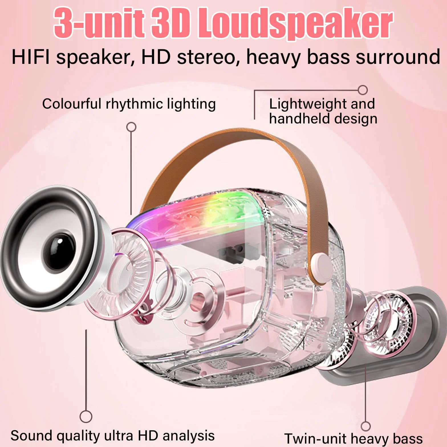 Karaoke dla dzieci i dorosłych z 2 mikrofonami bezprzewodowymi Bluetooth, przenośna maszyna do karaoke ze światłem LED i efektami zmiany głosu, prezenty dla dzieci w wieku od 3 do 18 lat, chłopców i