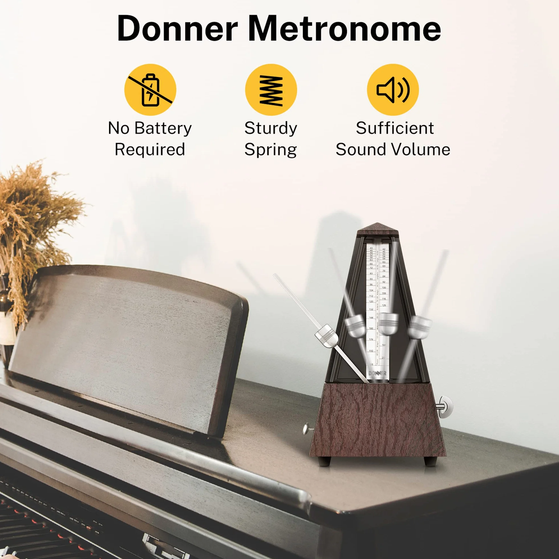Donner Metronom mechaniczny dla muzyków, gitara, fortepian, bęben, skrzypiec, track beat i tempo (brązowy, DPM-1)