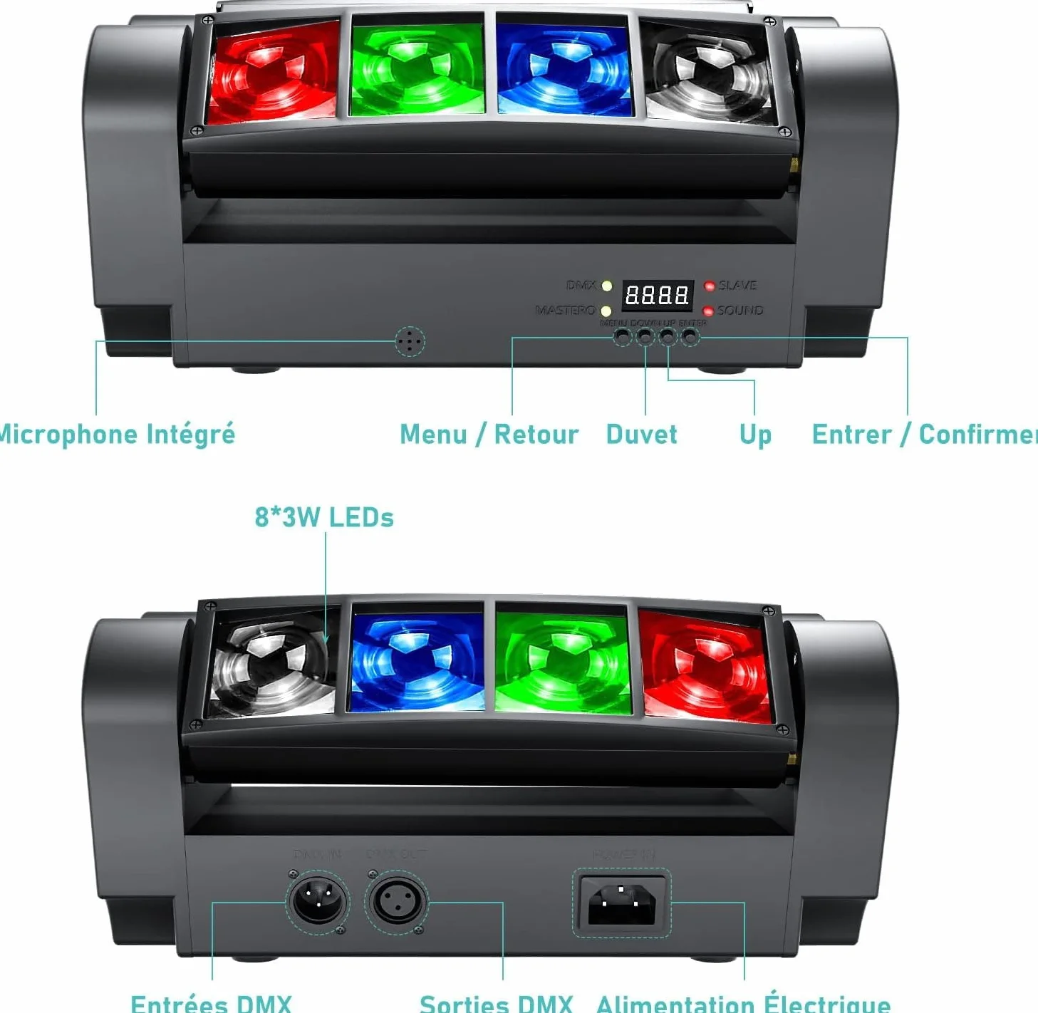 BETOPPER Światło Sceniczne Moving Head, RGBW 4 w 1, Mini Oświetlenie Imprezowe LED, DMX512 / Tryb Głosowy Do Baru, Na Imprezę