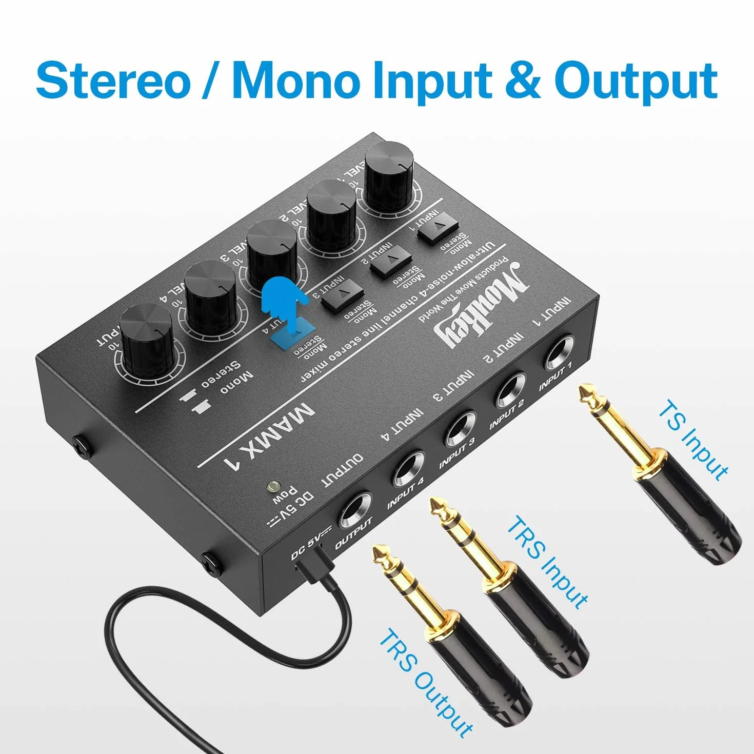 Moukey MAMX1 Kompaktowy mikser studyjny audio stereo 4 kanały