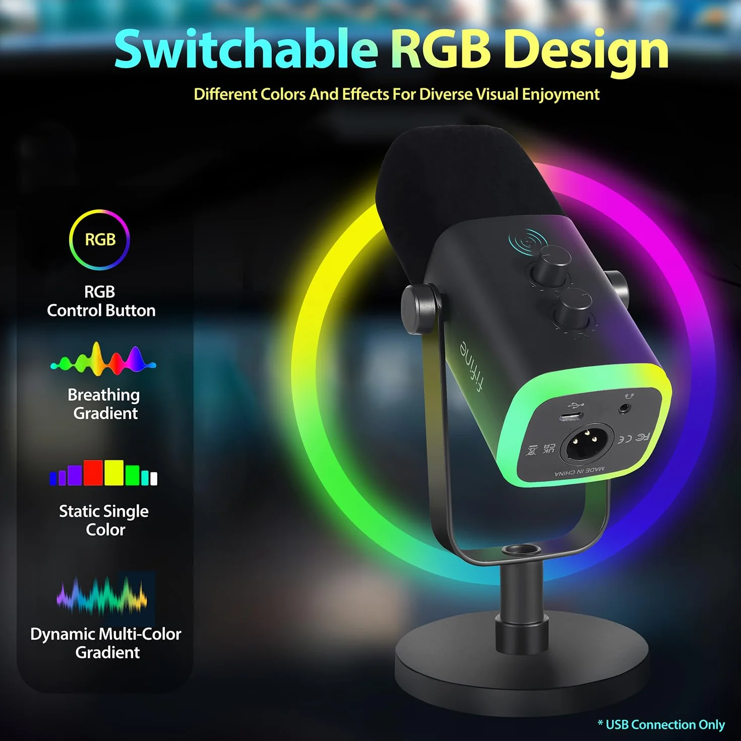 FIFINE XLR Mikrofon strumieniowy do nagrywania podcastów, do studia, dynamiczny mikrofon USB, gamingowy, z przyciskiem wyciszania, do PS4/5, Maca, mikserów, kart dźwiękowych