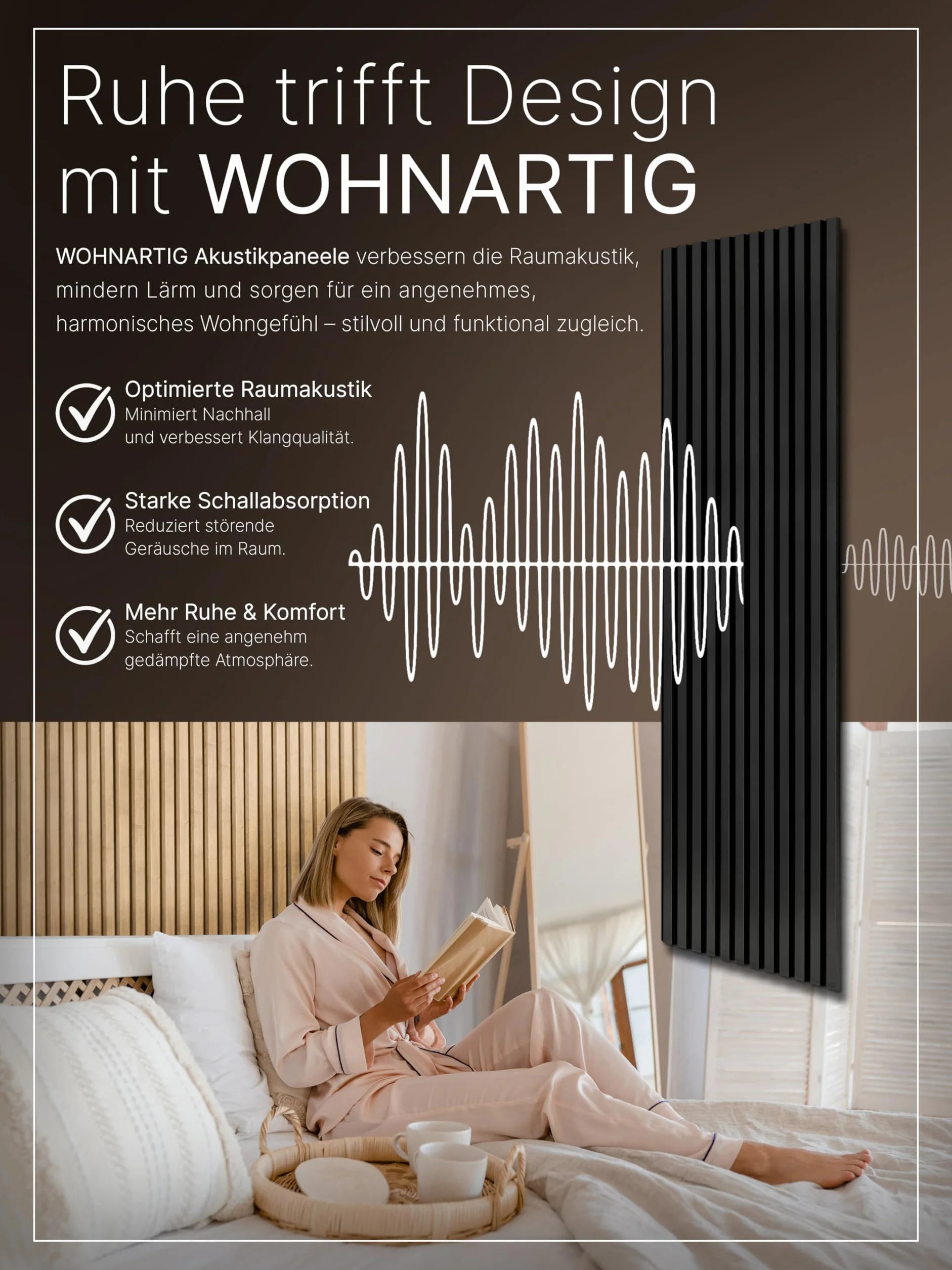 wohnartig® Panele akustyczne 1,485m² - 275cm x 54cm* zestaw - (zestaw = 2 sztuki 275cm x 27cm) | Kolor: Czarny 905 | Okładzina ścienna | Panel akustyczny | Panele ścienne na filcu | Filc akustyczny |