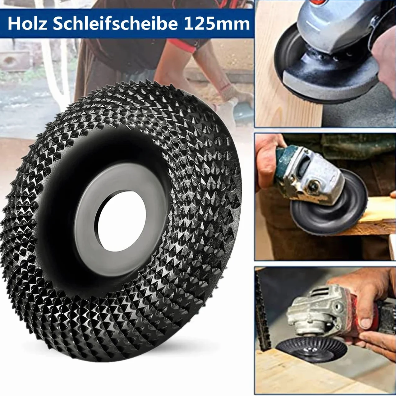 Tarcza szlifierska do szlifierki kątowej do drewna, 125 mm, tarcza do rzeźbienia w drewnie, tarcza do piły łańcuchowej, węglik wolframu, tarcze szlifierskie do formowania (czarna)