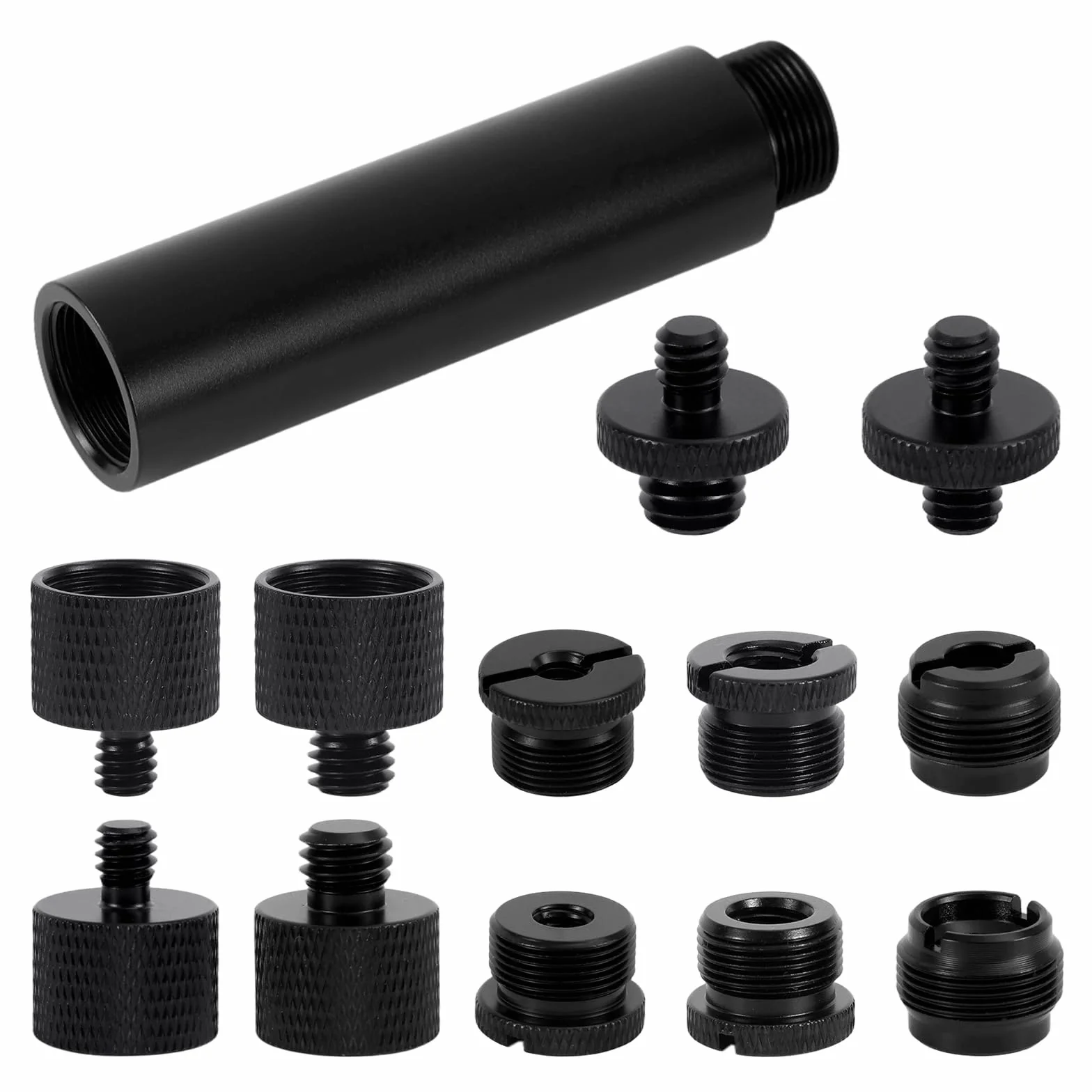 13 szt. Adapter do Statywu Mikrofonowego Śruby z Rurą Przedłużającą, Stop Aluminium Konwertery Gwintów 3/8" do 5/8" i 1/4" for Ramienia Wysięgnika Mikrofonowego Statywu Fotograficznego