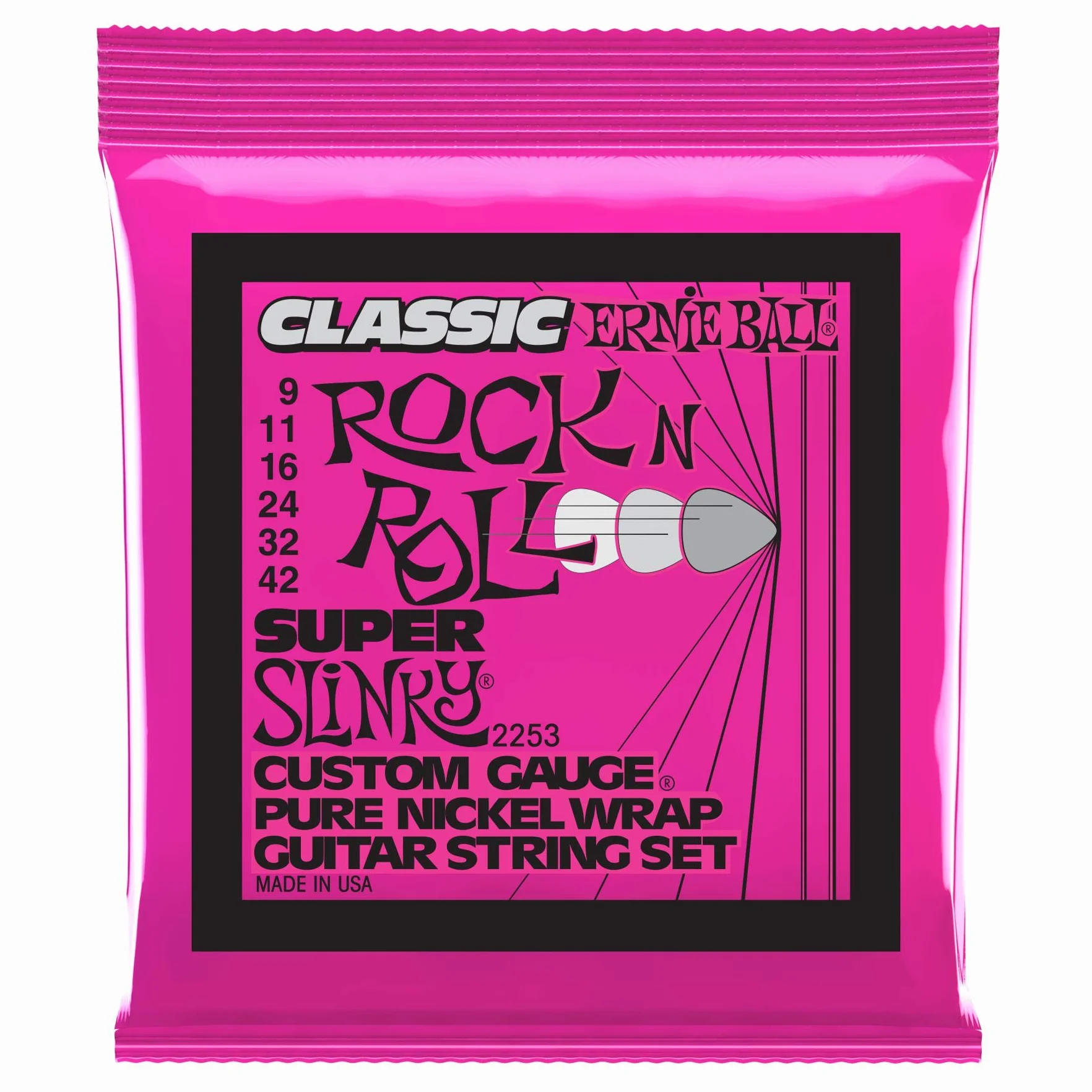 Ernie Ball Super Slinky Classic Rock n Roll Pure Nickel Wrap Electric Guitar Strings - 9-42 Gauge