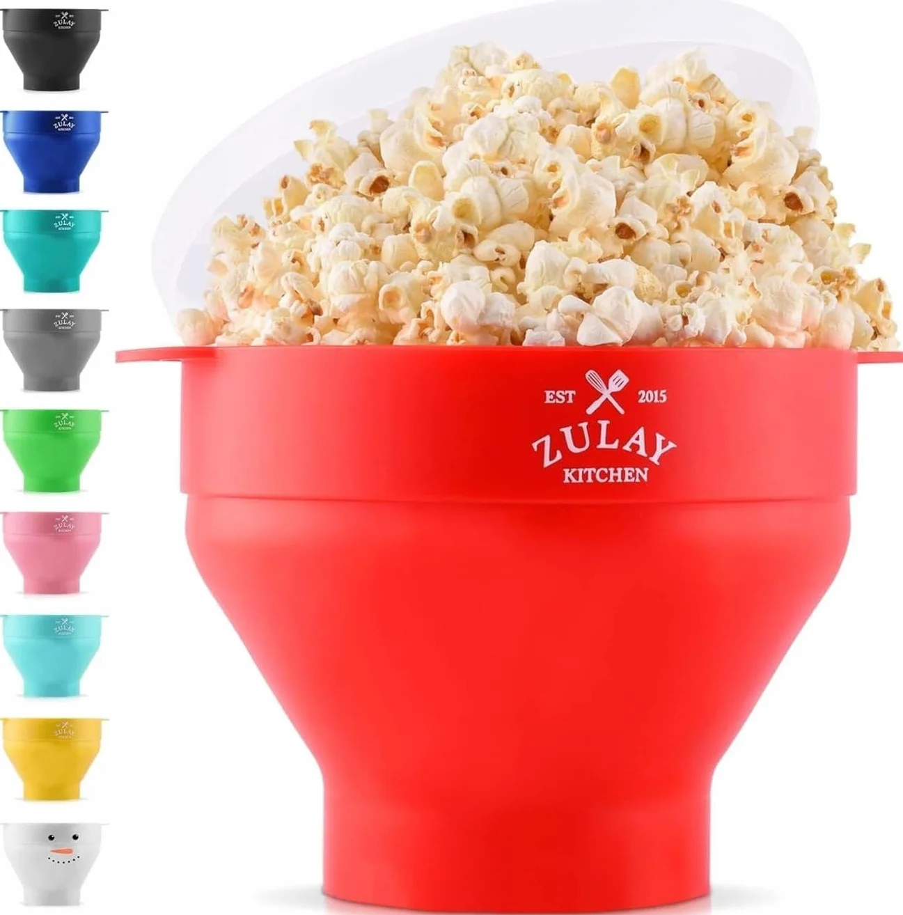 Zulay Kitchen Duża kuchenka mikrofalowa do popcornu, silikonowa miska do popcornu, składana miska do kuchenki mikrofalowej z pokrywką, rozmiar rodzinny, miska na popcorn, pojemność 15 kubków na