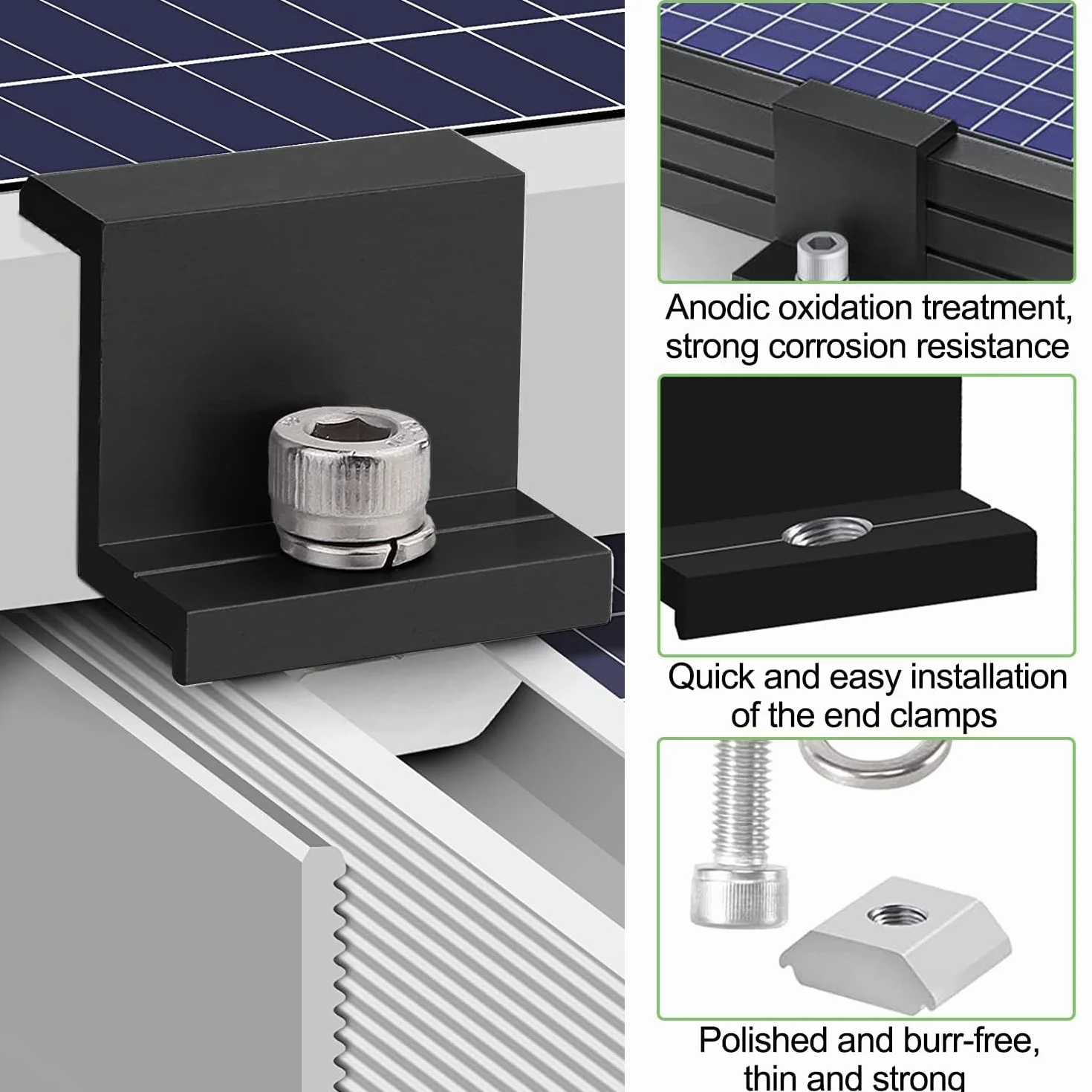 20 sztuk solarnych zacisków końcowych, wspornik modułu solarnego, mocowanie modułu solarnego 30 mm, mocowanie do elektrowni balkonowej, z nakrętkami i śrubami, do montażu modułu solarnego, na kemping,