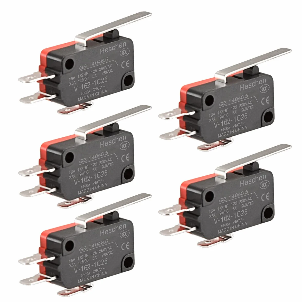Heschen mikro przełącznik V-162-1C25 SPDT krótka dźwignia zawiasowa 16 A 250 V AC 5 sztuk