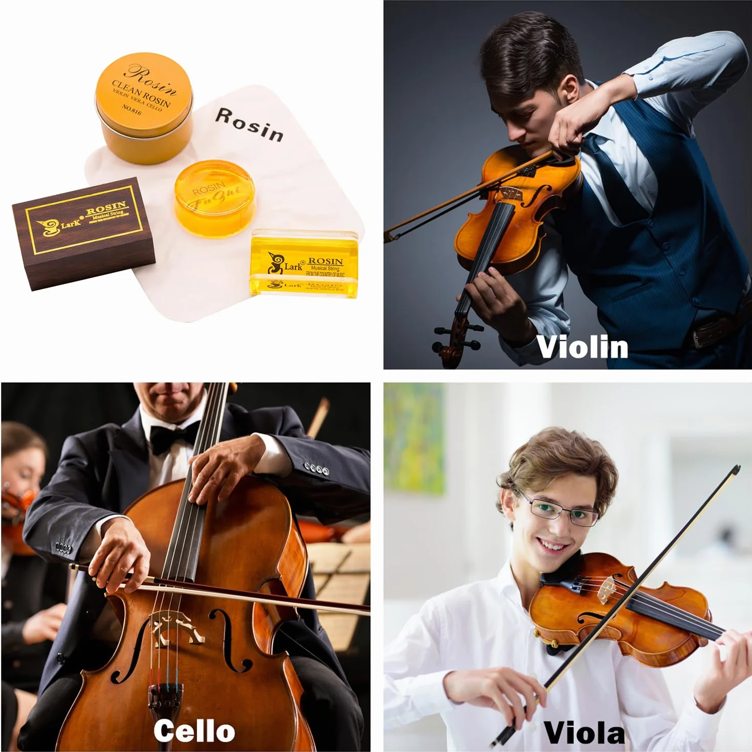 Paquete de 2 Resina Violin, Fansjoy Colofonia Natural con Estuche, para Violín, Viola y Violonchelo Arcos