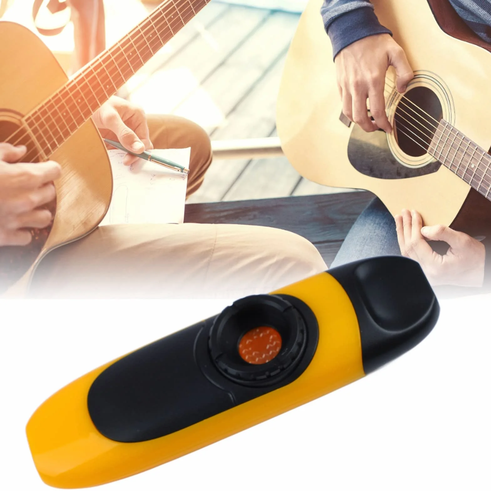 Elektryczny Kazoo 4,3-calowy Profesjonalny z Przetwornikiem i Adapterem, Instrument Muzyczny z Regulacją Tonu, Membranami Fletowymi, Ustnik Klasy Spożywczej (Cytrynowo Żółty)