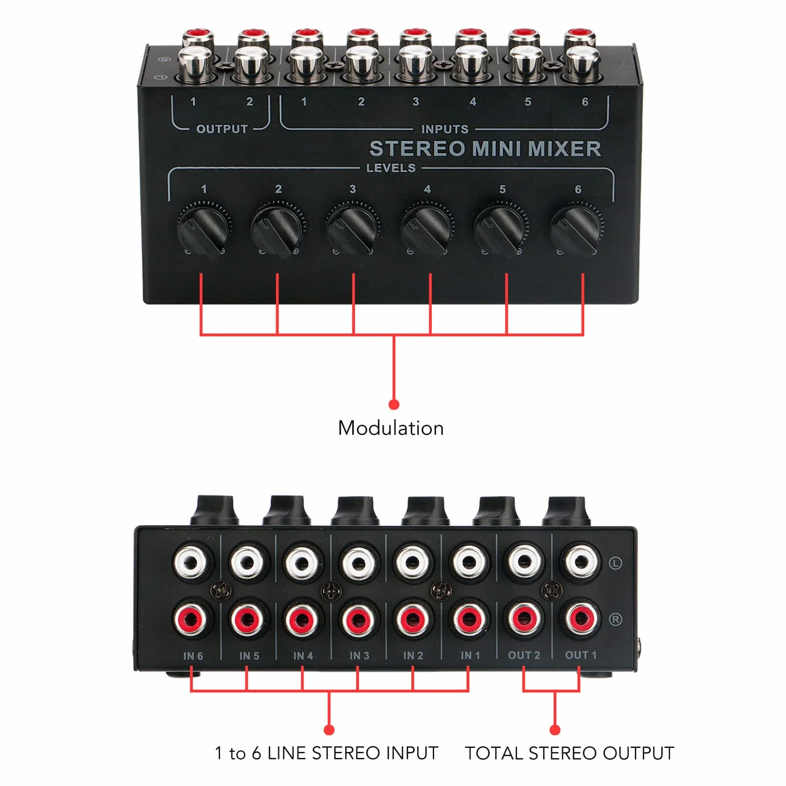 Mini Mikser Stereo 6-kanałowa Niezależna Regulacja Głośności Przenośny Mikser Pasywny do Laptopa PC CD