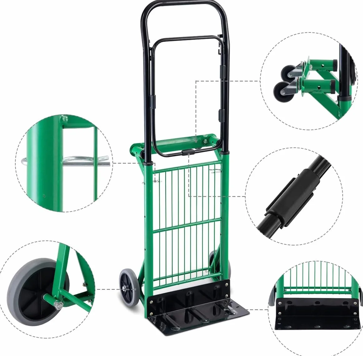 COSTWAY Wózek transportowy 2 w 1, składany, obciążenie do 90 kg, regulowana wysokość, stalowa rama, układający się w stos, wózek schodowy