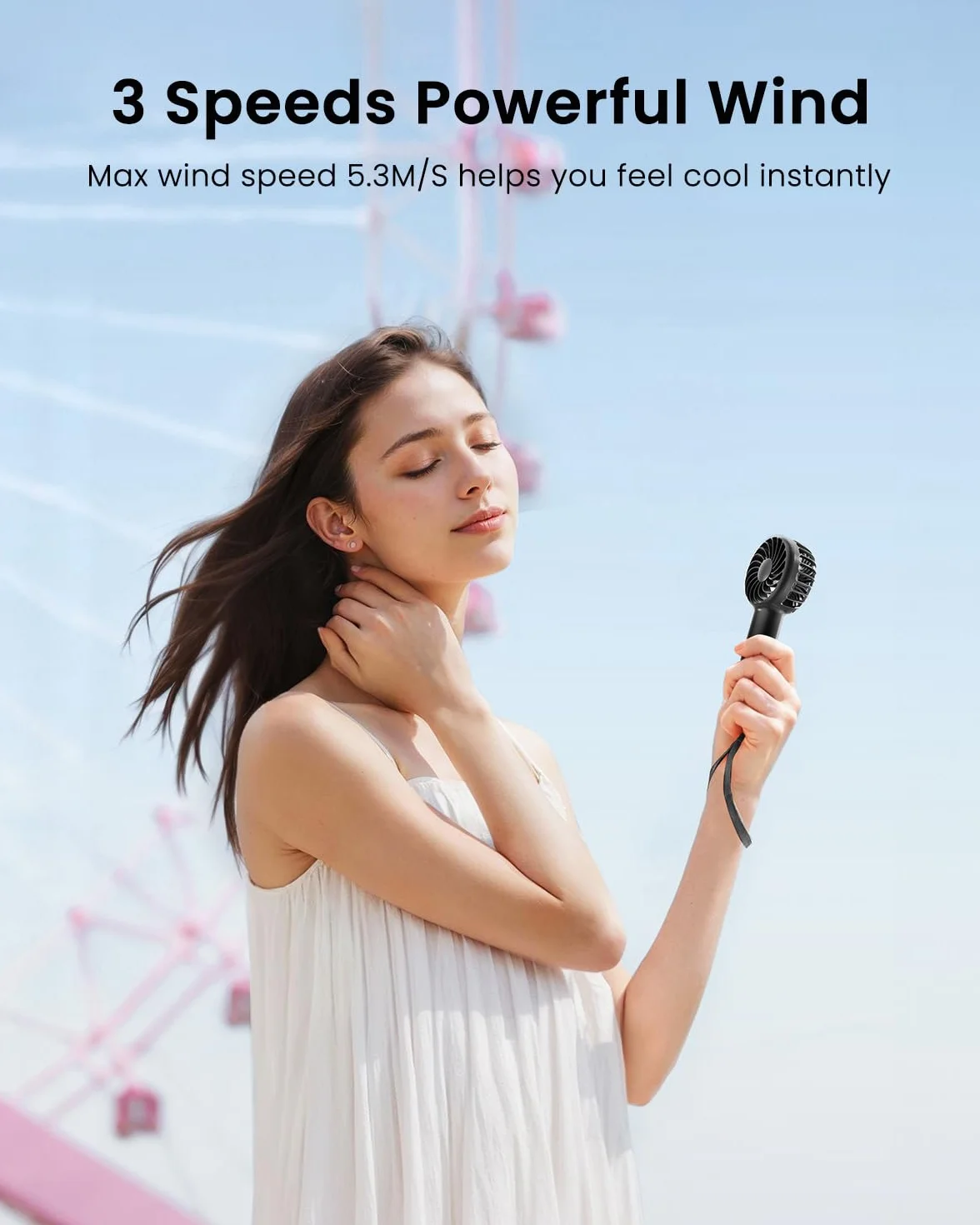 Gaiatop Mini Portable Fan, 3 Speed Powerful Handheld Fan, 2000mAh Battery Operated Cute Design Personal Small Fan, USB Rechargeable Makeup Eyelash Hand Fan Travel Essentials for Women Girls Black