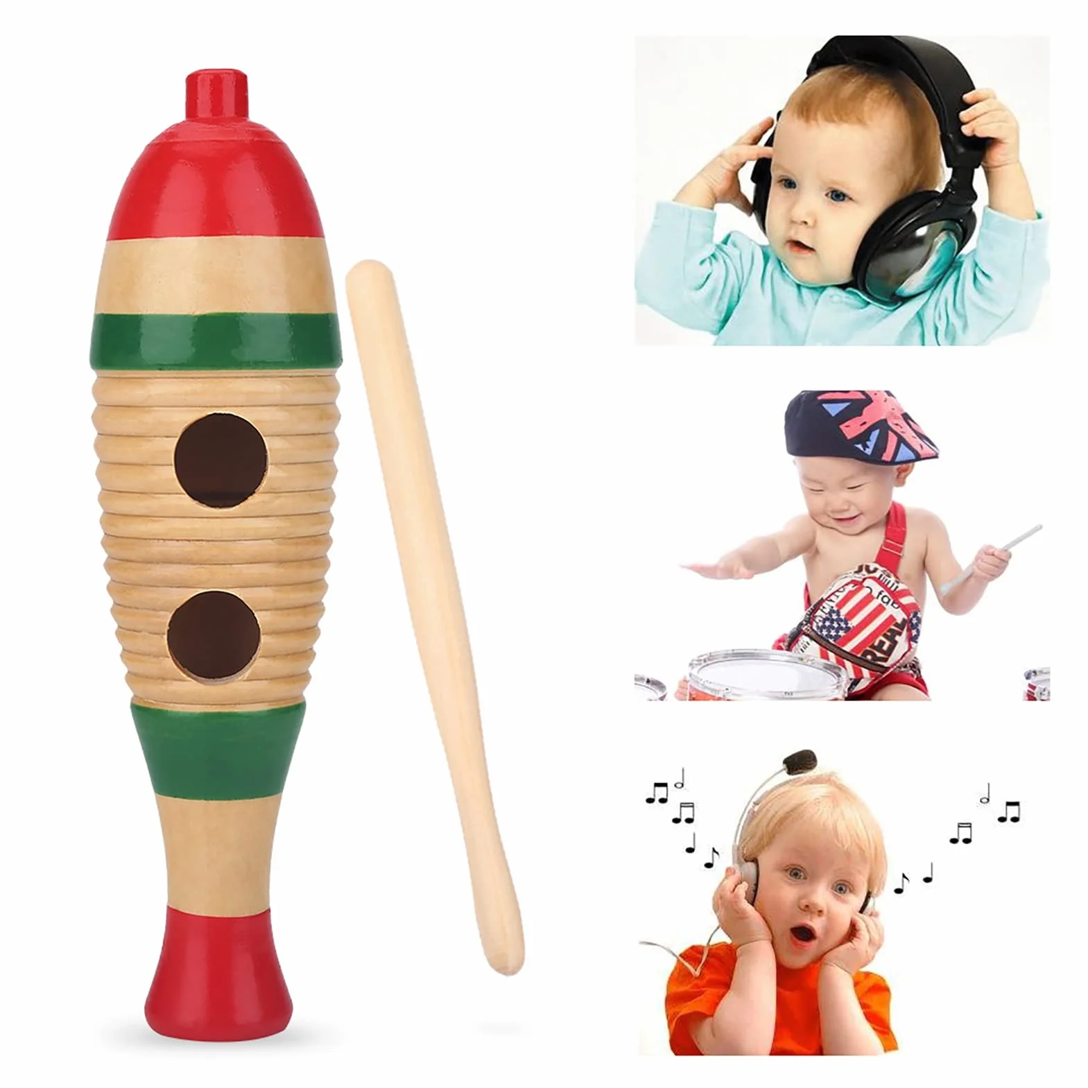 Drewniany Kolorowy Instrument Perkusyjny Guiro w Kształcie Ryby z Rytmicznymi Pałeczkami Instrumenty Muzyczne i Akcesoria