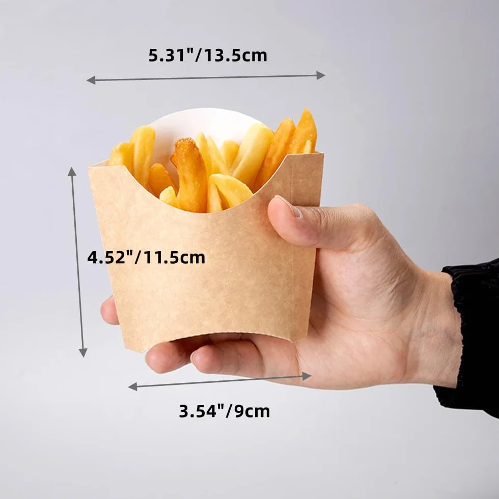 XZJMY 60 sztuk pojemników na frytki 140 ml, jednorazowe tekturalne pojemniki na frytki, małe pudełka na wynos z papieru typu kraft, na ślub, urodziny, karnawał, imprezę, brązowe, 60 szt
