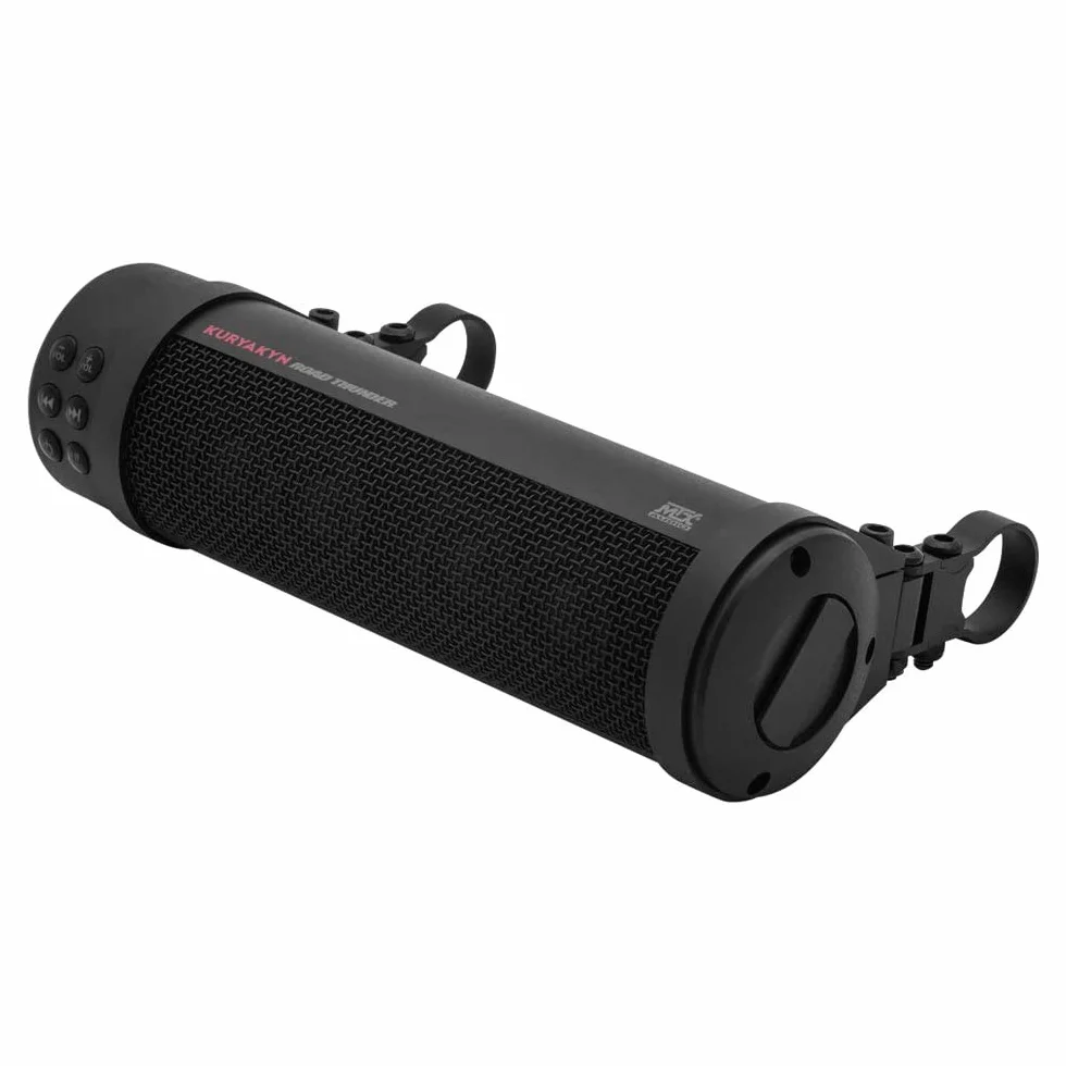 Kuryakyn 2720 MTX Road Thunder odporny na warunki atmosferyczne motocykl soundbar Plus: 300 W głośniki audio montowane na kierownicy z Bluetooth, ładowarka USB, satynowy czarny