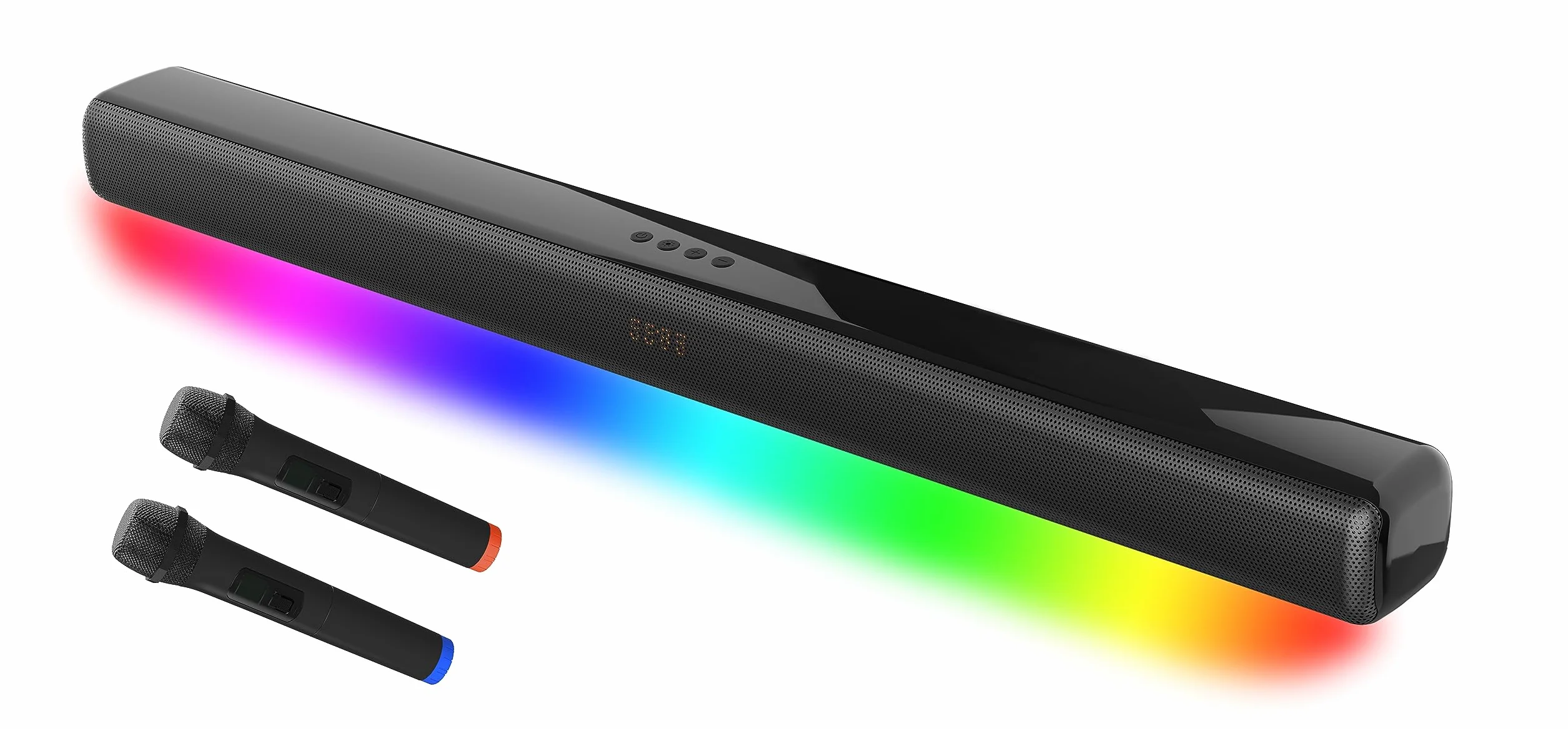 Vocal-Star Soundbar do karaoke system 250w, 2 bezprzewodowe mikrofony UHF, uchwyt ścienny, 9 efektów świetlnych RGBW, pilot zdalnego sterowania, HDMI ARC, BT, AUX, optyczny