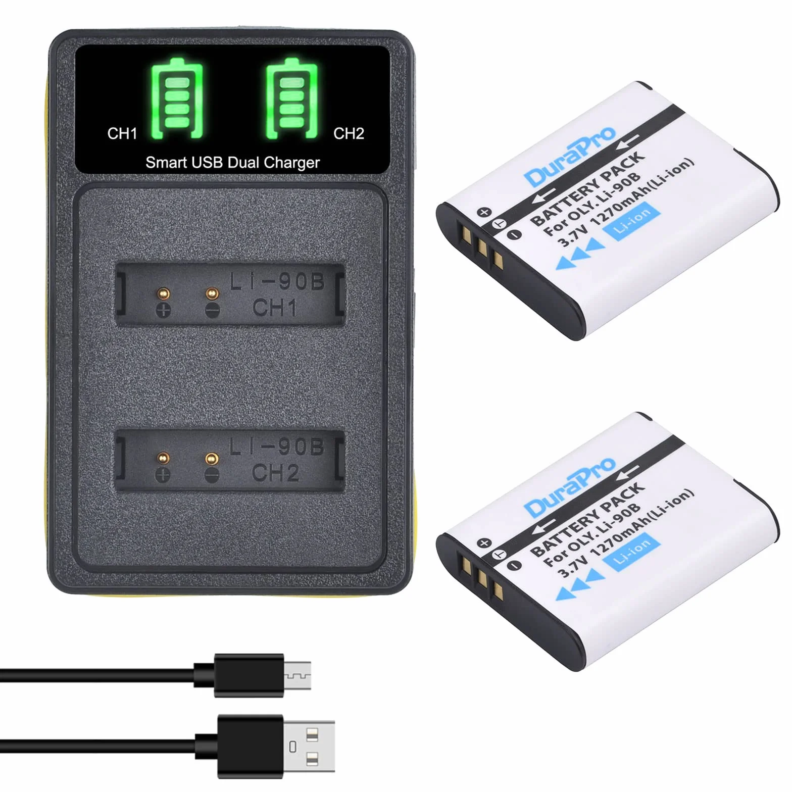 DuraPro 2 x bateria LI-92B + ładowarka USB LED z portem typu C kompatybilna z Ricoh DB-110, Ricoh GR III, GR IIIx, Theta X, WG-6, G900; Olympus SH-1, SH-2, SH-50, SH-60, TG-1