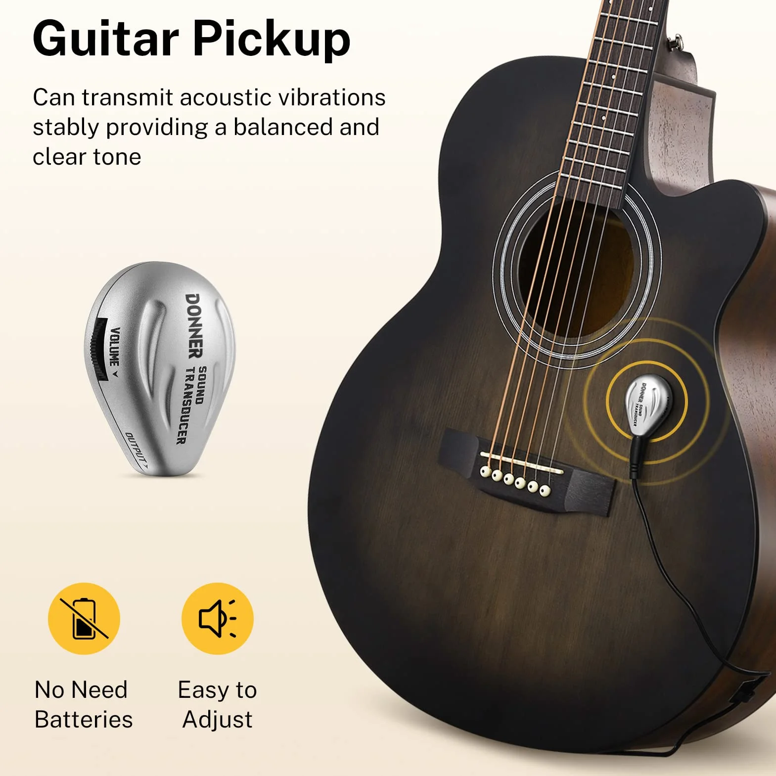 Donner Gitara akustyczna 4/4 dla początkujących, zestaw startowy, 102 cm, wycięcie z torbą na pickup, tuner, pasek kapodowy, mini jumbo, dla dorosłych, podróży, nastolatków, praworęcznych, czarna