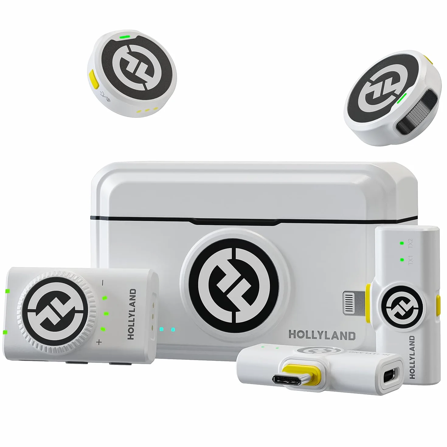 Hollyland Lark M2 Combo (2TX+3RX) bezprzewodowy mikrofon Lavalier do aparatu, iPhone'a, Androida, PC, 300 m, 48 kHz/24 bity, dźwięk Hi-Fi, redukcja szumów otoczenia (ENC), 40 godzin pracy, mikrofon do