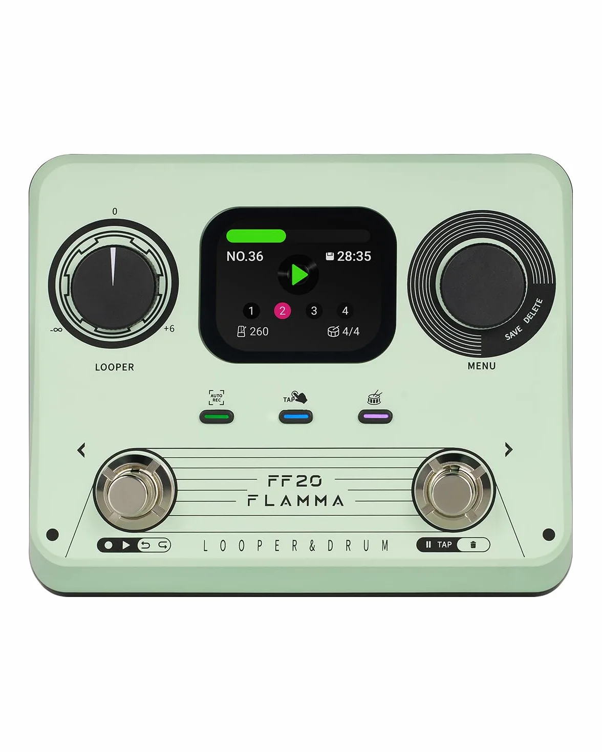 FLAMMA FF20 Looper perkusyjny, pętla perkusyjna, gitarowy z ekranem, nagrywanie 300 min, 220 rowków bębna, 100 gniazd pętli, rozciąganie czasu, automatyczne nagrywanie, wyjście USB i