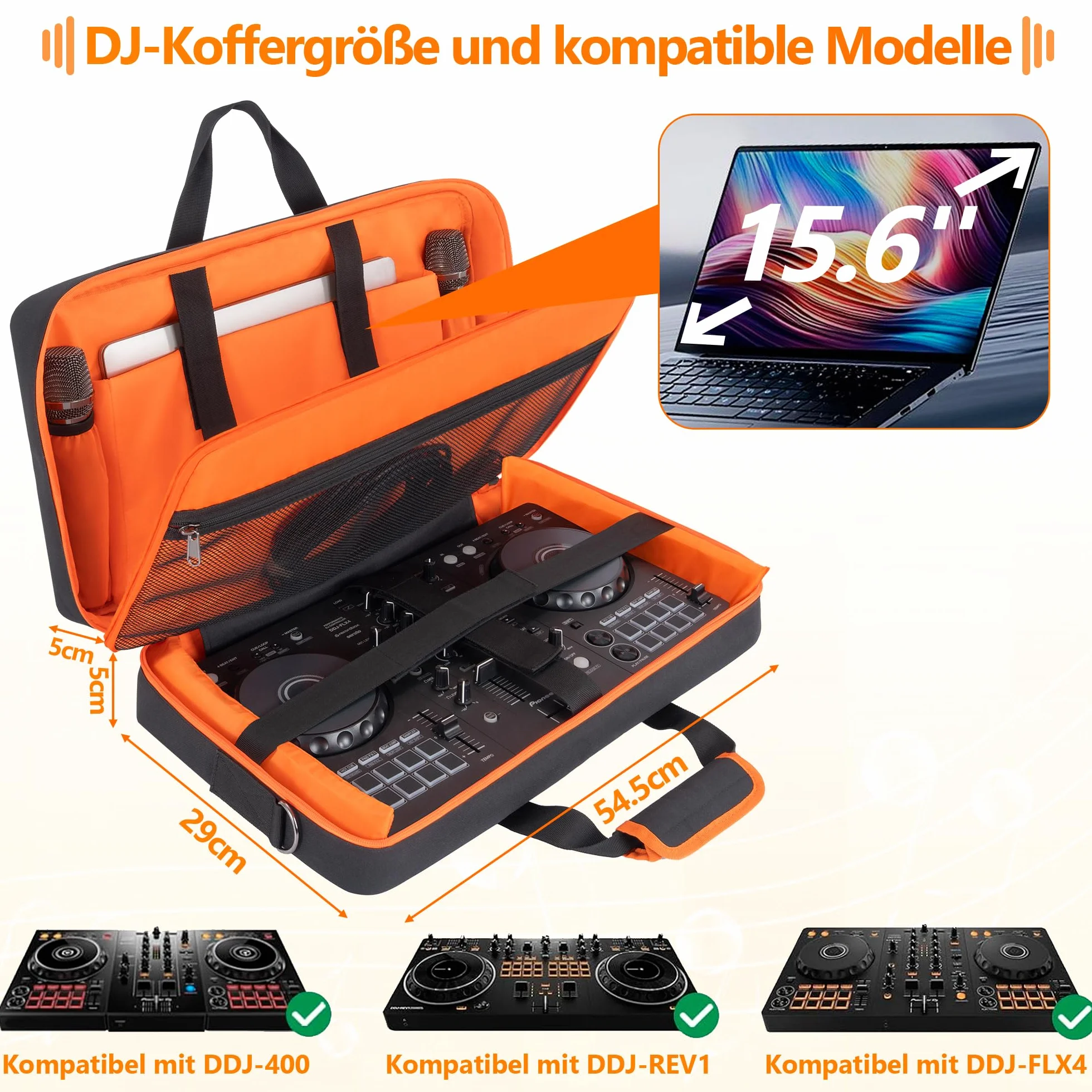 AKOZLIN Etui na kontroler DJ do DDJ FLX4 / DDJ REV1/ DDJ 400/SB2/SB3 DJ futerał do przenoszenia z bawełny perłowej, regulowany pasek na ramię/plecak, kieszeń na laptopa 15,6 cala i kieszenie na