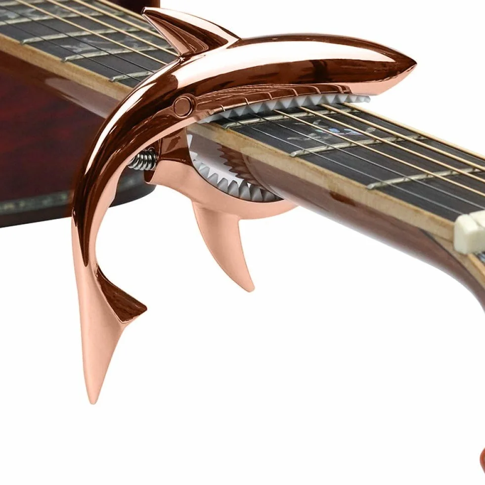 Metalowy kapodaster gitarowy w kształcie rekina, lekki, zabawny kapodaster ze stopu cynku, do gitar akustycznych i elektrycznych, mandoliny, banjo, ukulele