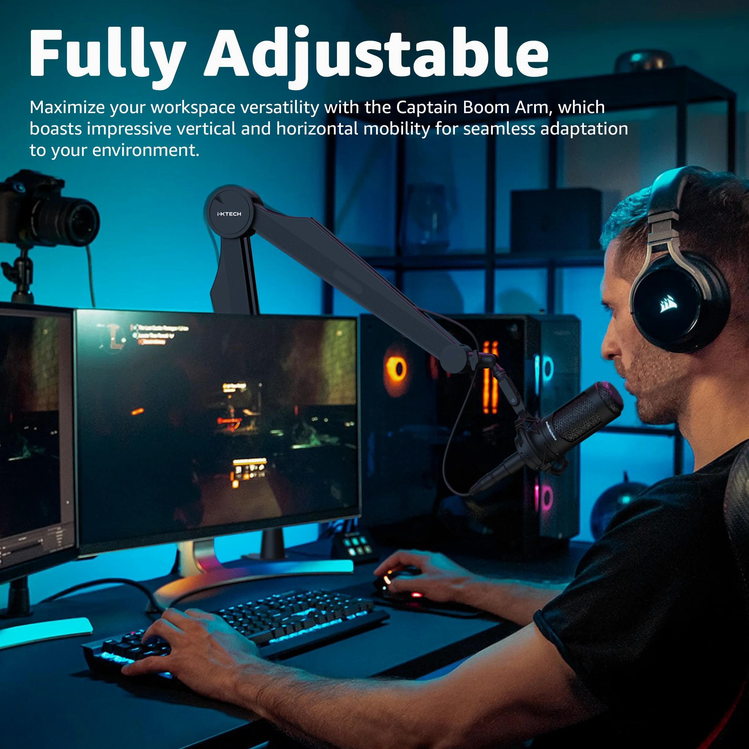 IXTECH Ramię mikrofonowe wysięgnika mikrofonu do Blue Yeti Shure Sm7b Hyperx QuadCast Rode At2020 i stojak na mikrofon Fifine do gier podcastów i transmisji strumieniowej model CAPTAIN
