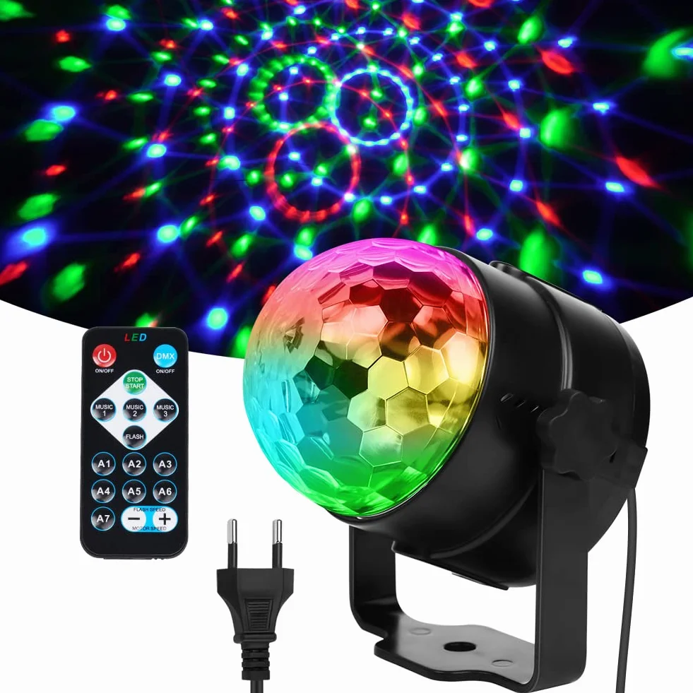 URAQT LED Disco Lights, 360 ° Obrotowy pilot Aktywowane muzyką oświetlenie imprezowe, z pilotem, 7 kolorów RGB Dynamiczny efekt świetlny, oświetlenie sceniczne Reflektory do baru, klubu (1 opakowanie)
