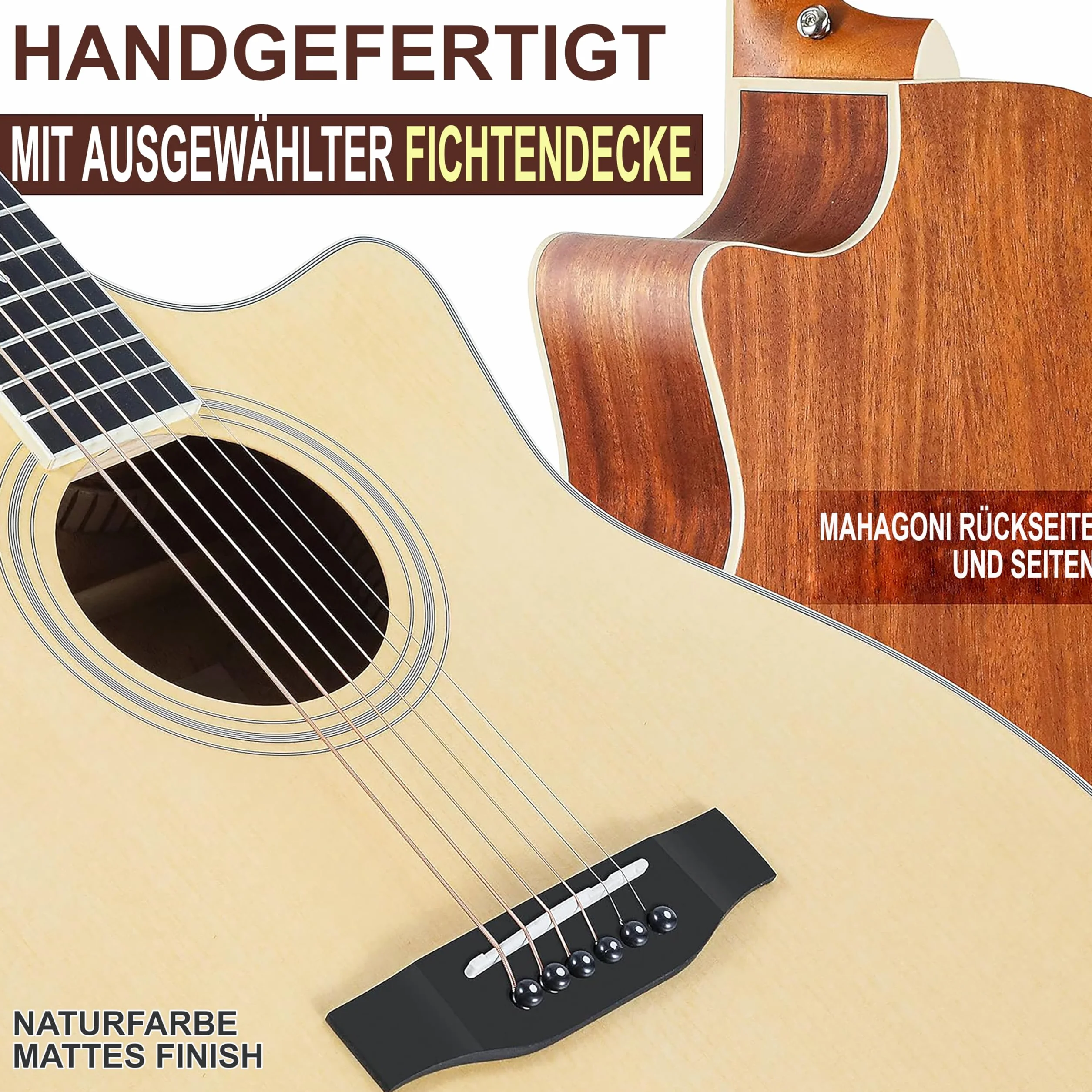 Pyle Premium elektryczna gitara akustyczna, świerk górny i boki z drewna mahoniowego, pełnowymiarowe wycięcie na dreadnought, stalowe struny, ulepszony pokrowiec, 4-pasmowy EQ wielokrotnego ładowania,