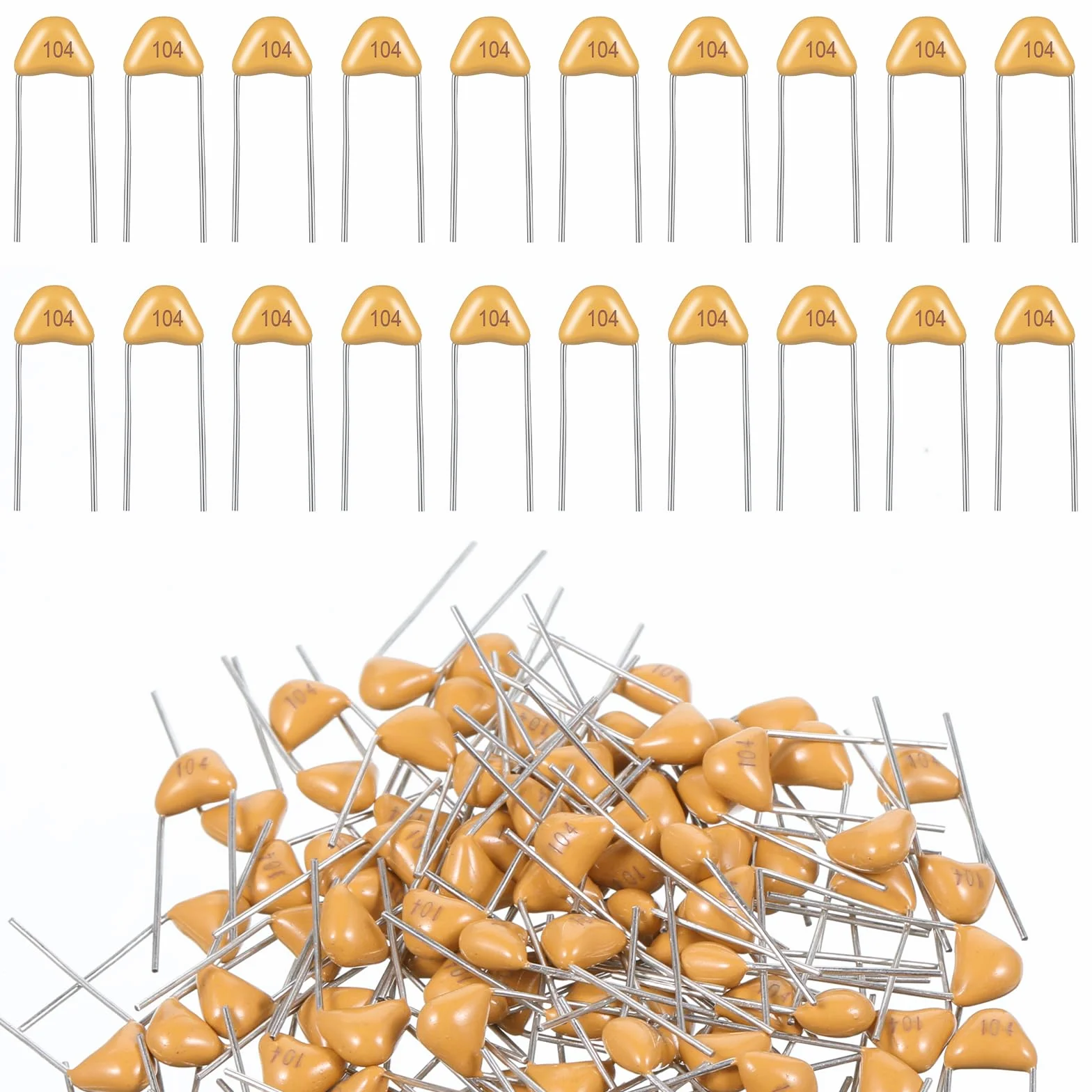 100 sztuk 0,1 µF 104 100 nF monolityczny kondensator ceramiczny, 0,1 µF 50 V, zestaw wielowarstwowych kondensatorów Monolithic Ceramic Capacitors Capacitors (5,08 mm)